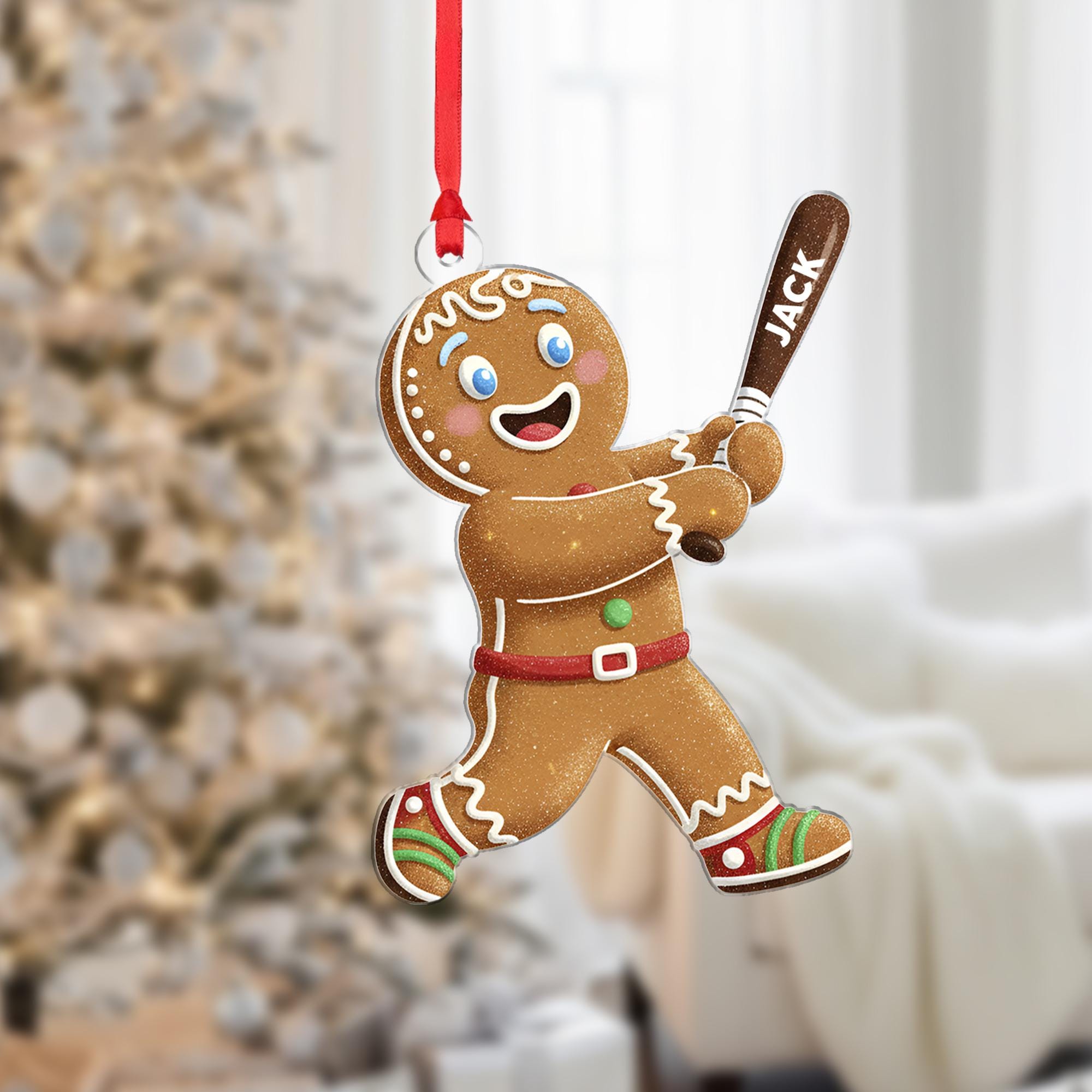 Gingerbread Ornament With Bat – Personalized Christmas Tree Decoration