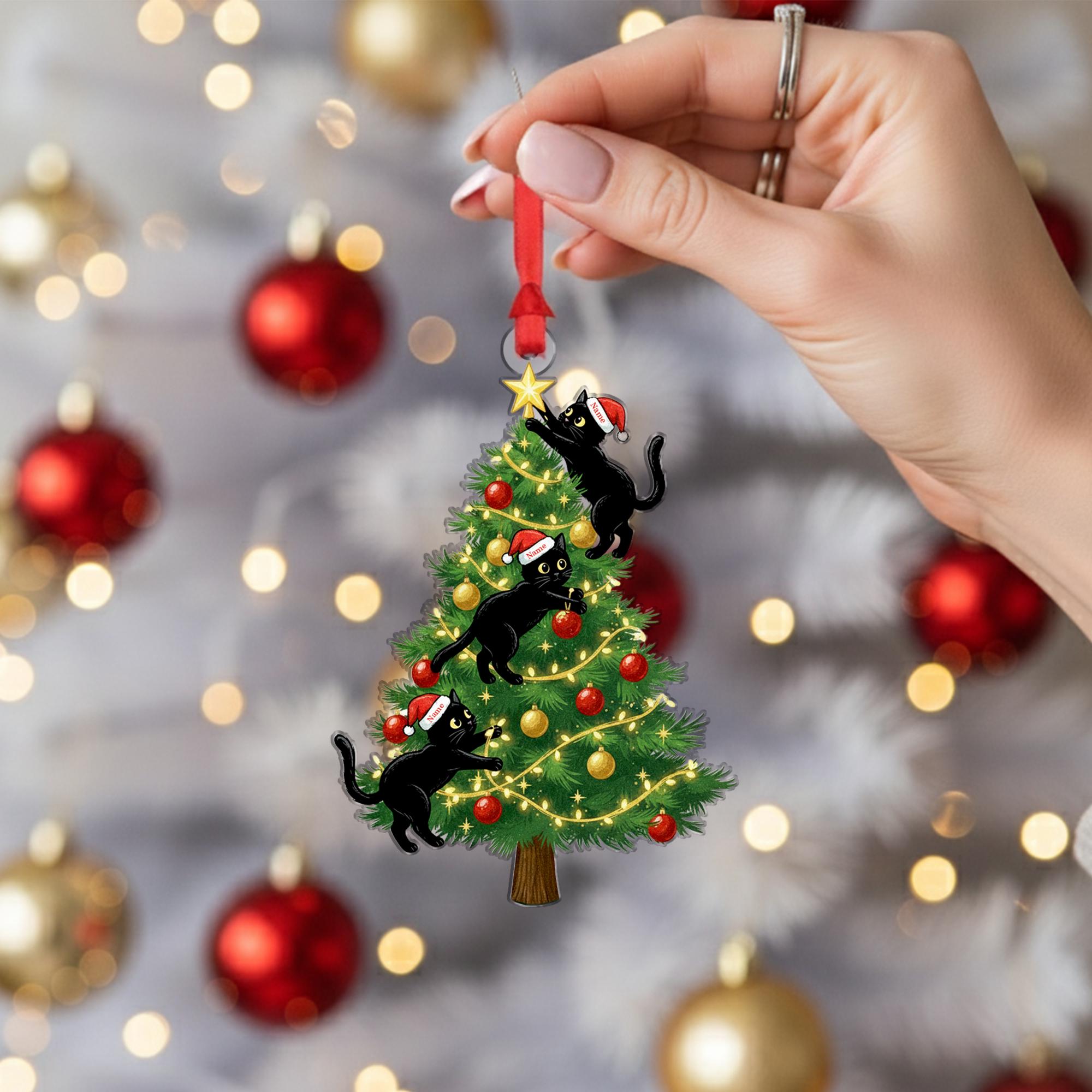 Black Cat Christmas Ornament – Personalized Holiday Tree Decoration