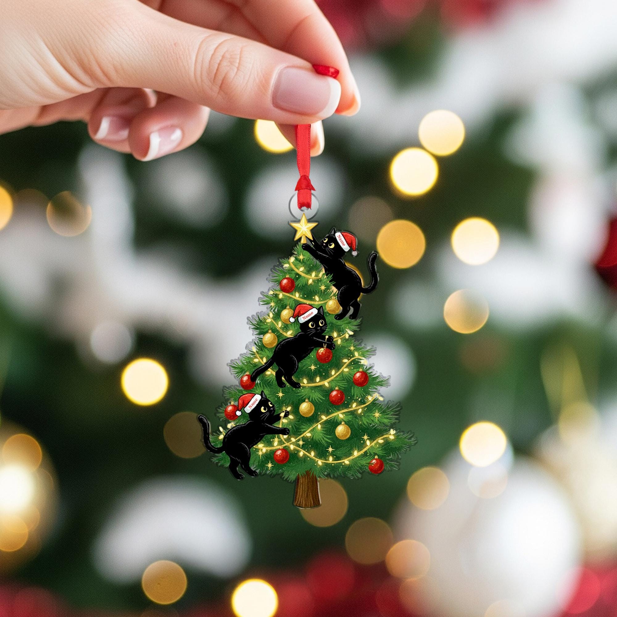 Black Cat Christmas Ornament – Personalized Holiday Tree Decoration