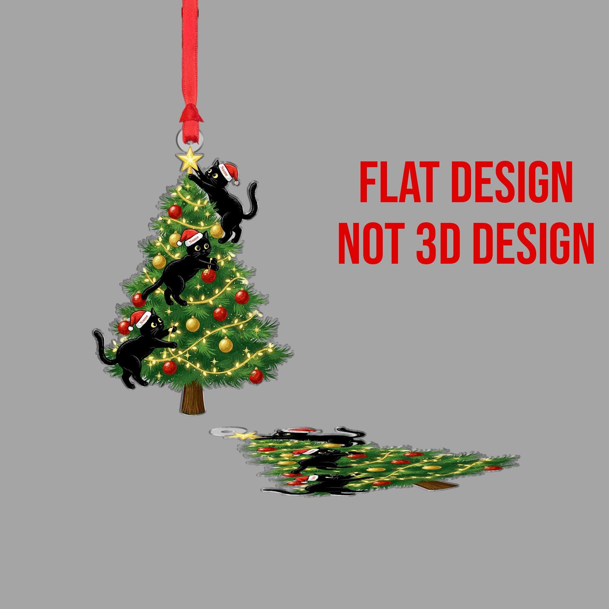 Black Cat Christmas Ornament – Personalized Holiday Tree Decoration