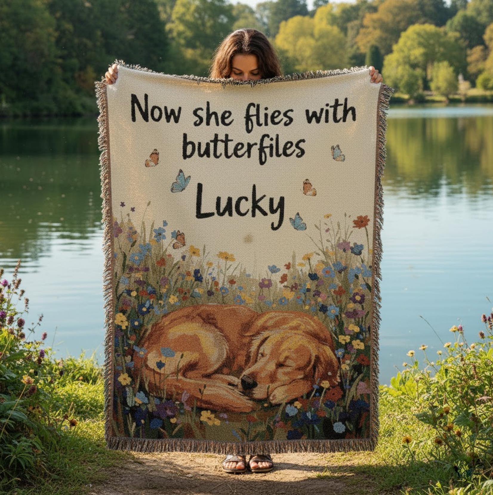 Custom Memorial Dog Woven Blanket: Pet Bereavement Throw Keepsake