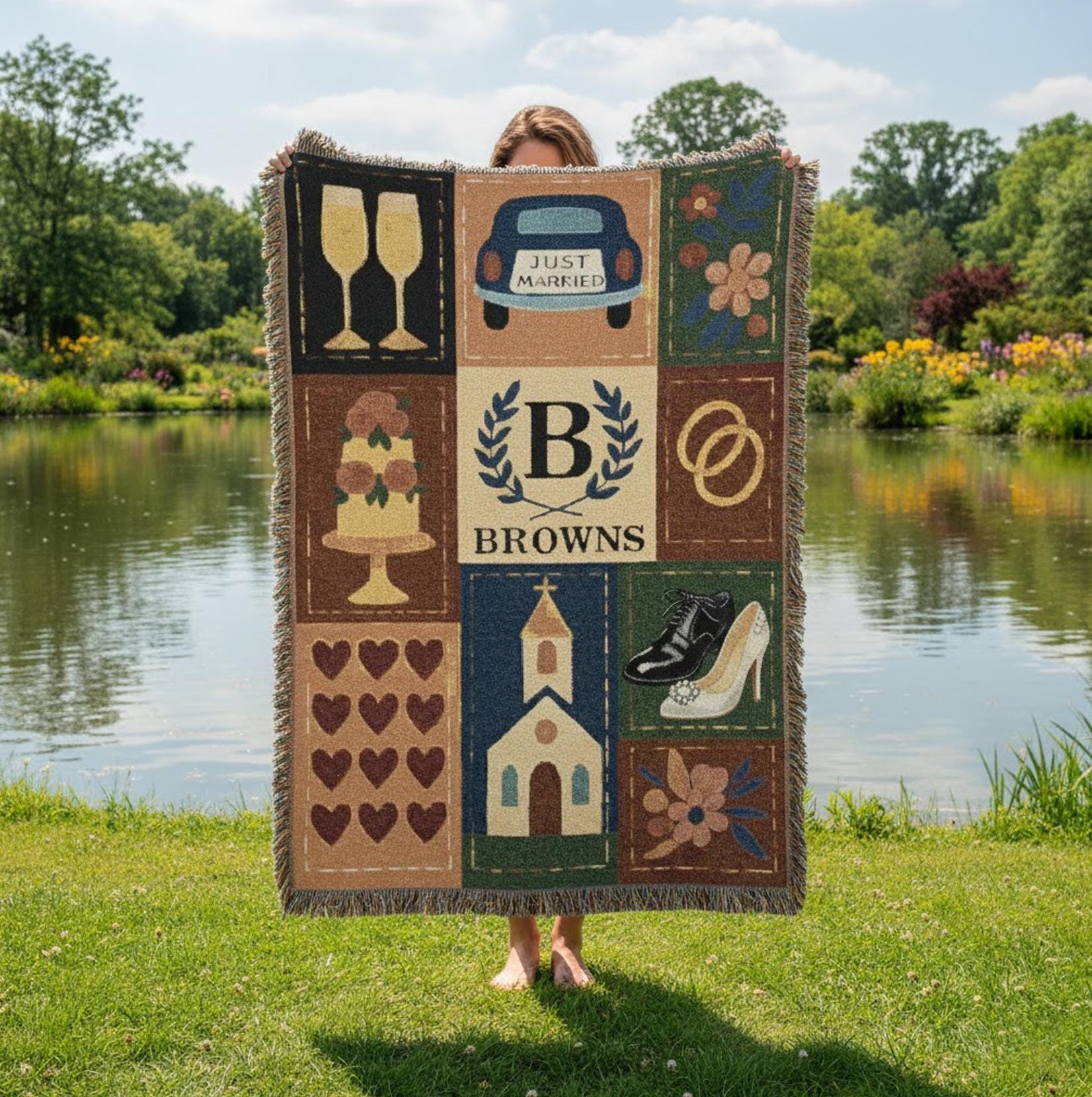 Personalized Wedding Weave Woven Blanket: Throw Custom Family Name Tapestry