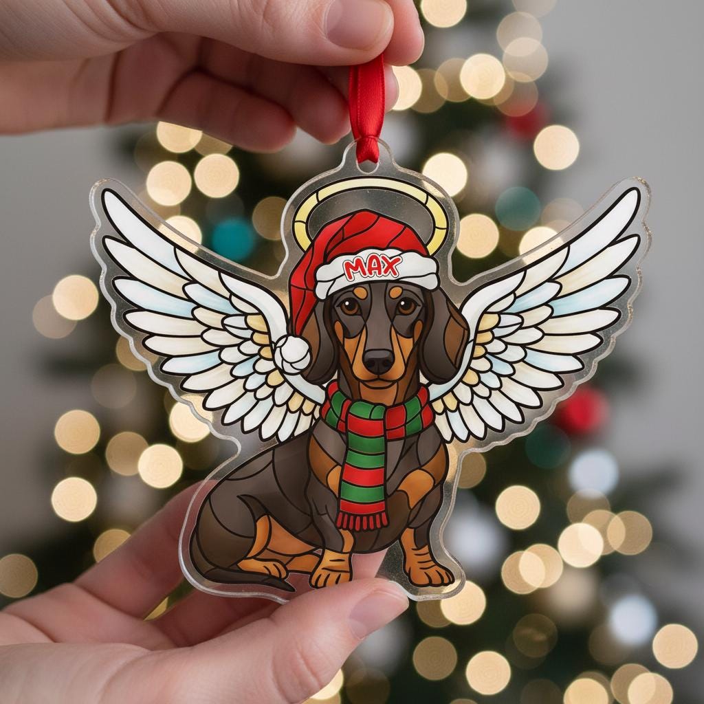 Personalized Dog Memorial Ornament – Custom Name – Angel Wings Design