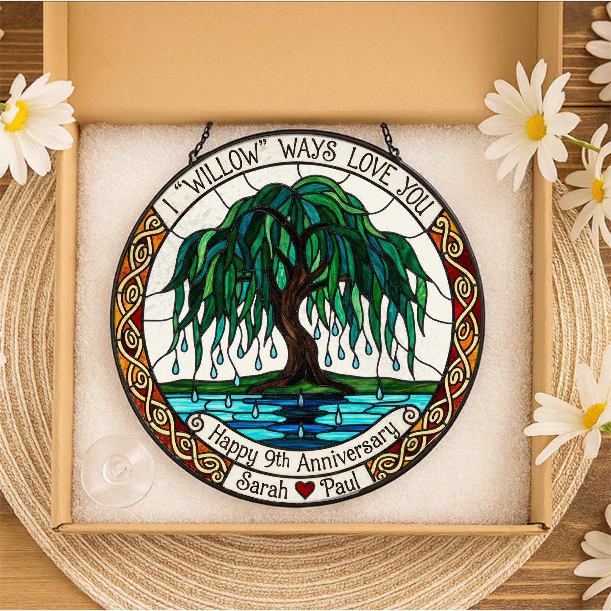 Personalized 9th Anniversary Willow Suncatcher • Custom Willow Tree Window Hanging Gift