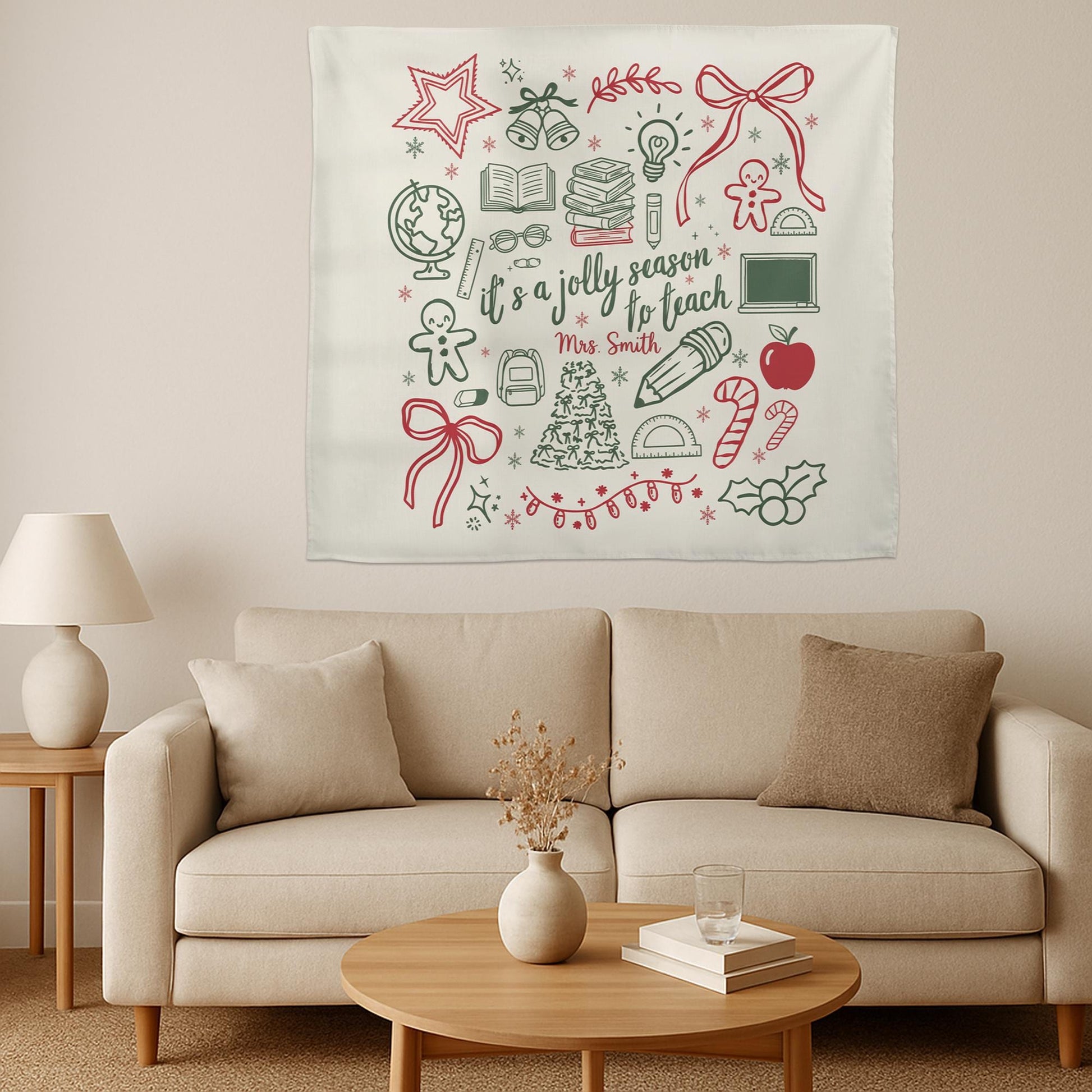 Personalized Teacher Holiday Tapestry • Merry Christmas Classroom Decor Gift