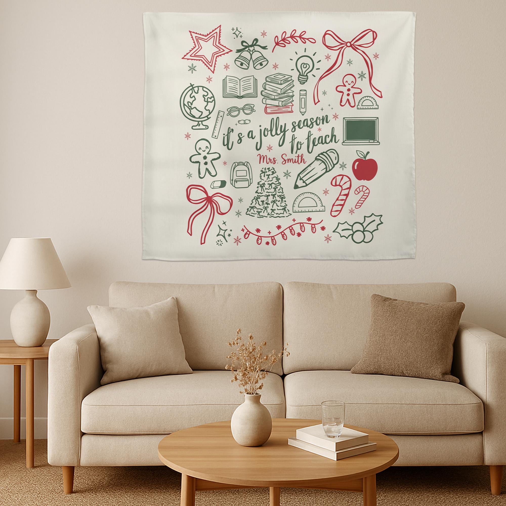 Personalized Teacher Holiday Tapestry • Merry Christmas Classroom Decor Gift