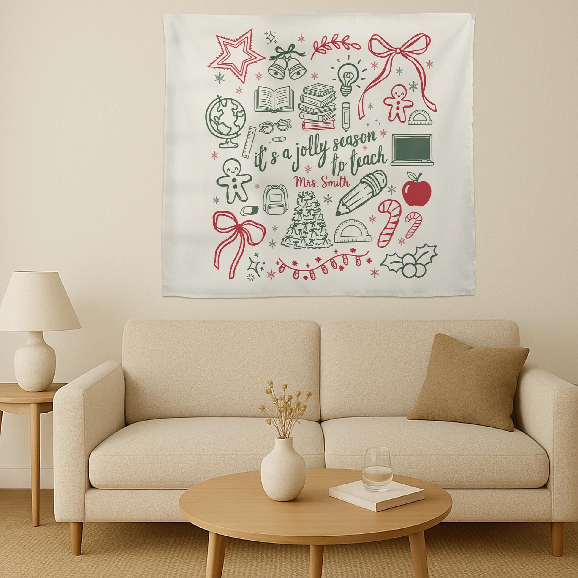 Personalized Teacher Holiday Tapestry • Merry Christmas Classroom Decor Gift