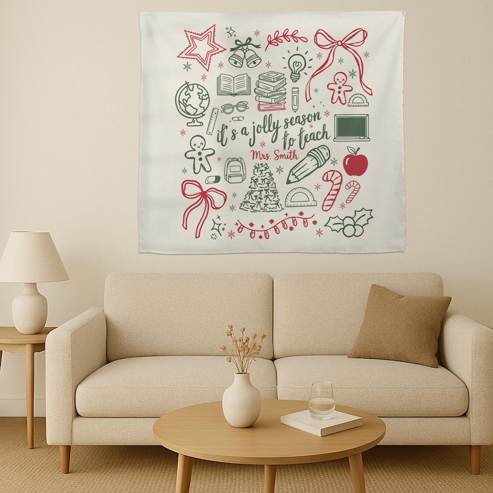 Personalized Teacher Holiday Tapestry • Merry Christmas Classroom Decor Gift