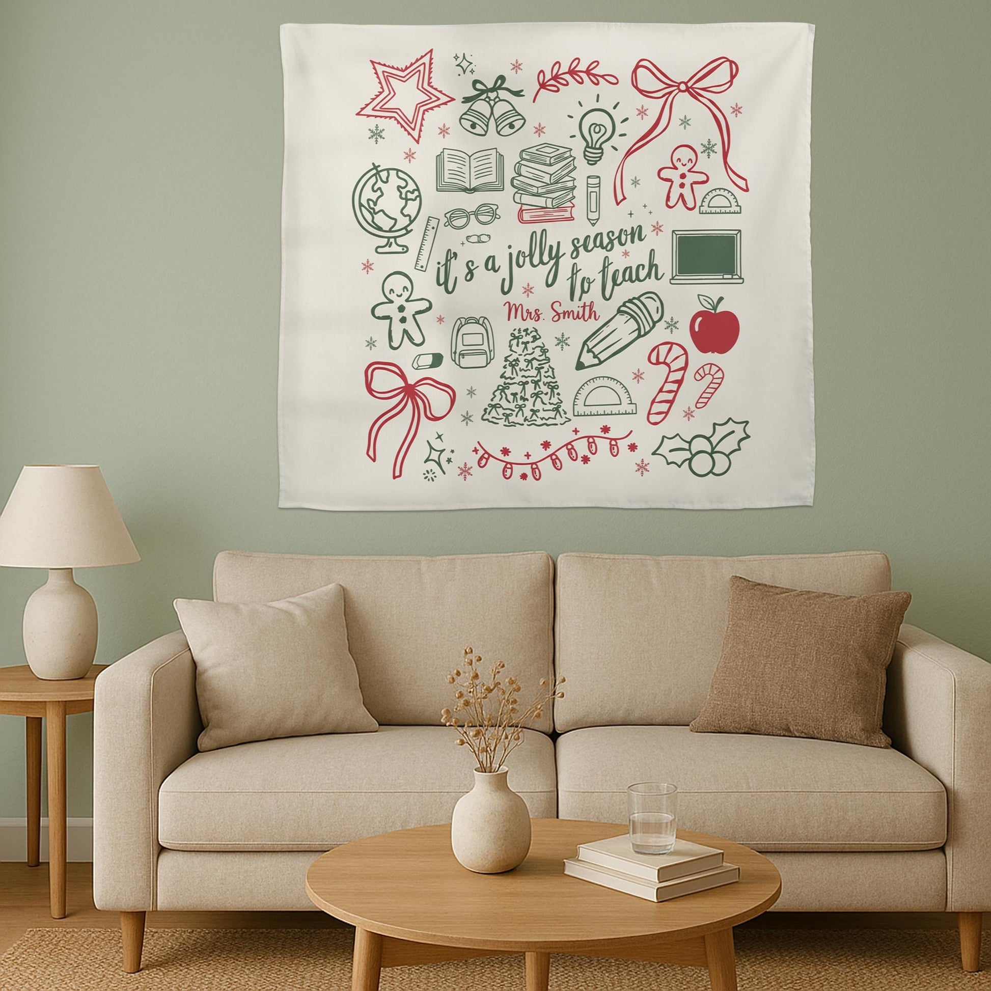 Personalized Teacher Holiday Tapestry • Merry Christmas Classroom Decor Gift