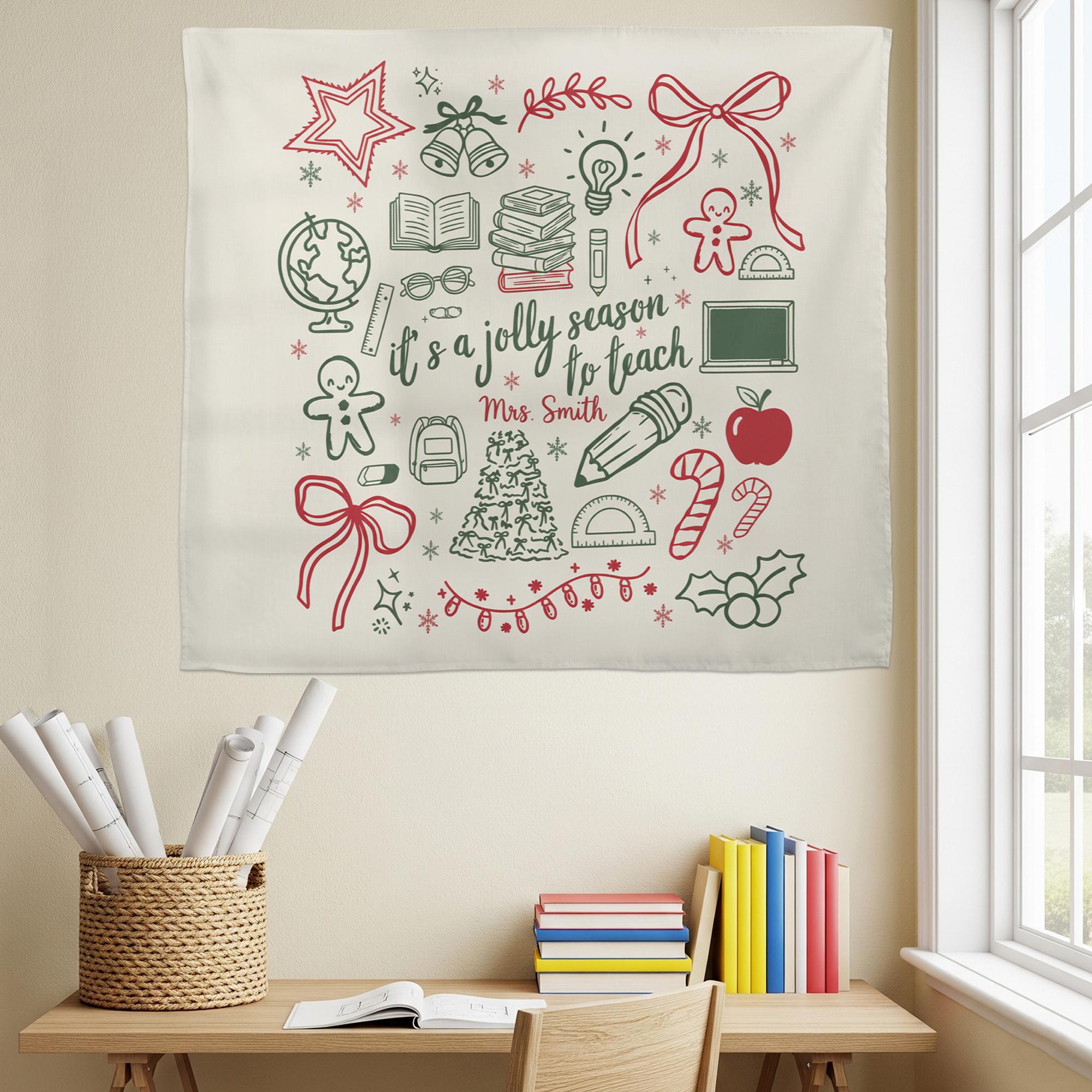 Personalized Teacher Holiday Tapestry • Merry Christmas Classroom Decor Gift
