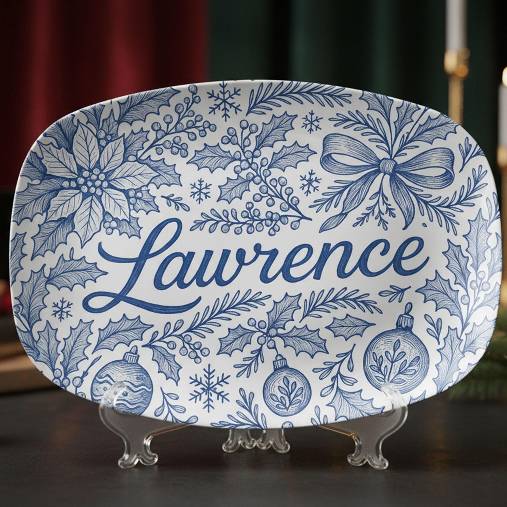 Personalized Chinoiserie Holiday Platter • Custom Christmas Decor Tray