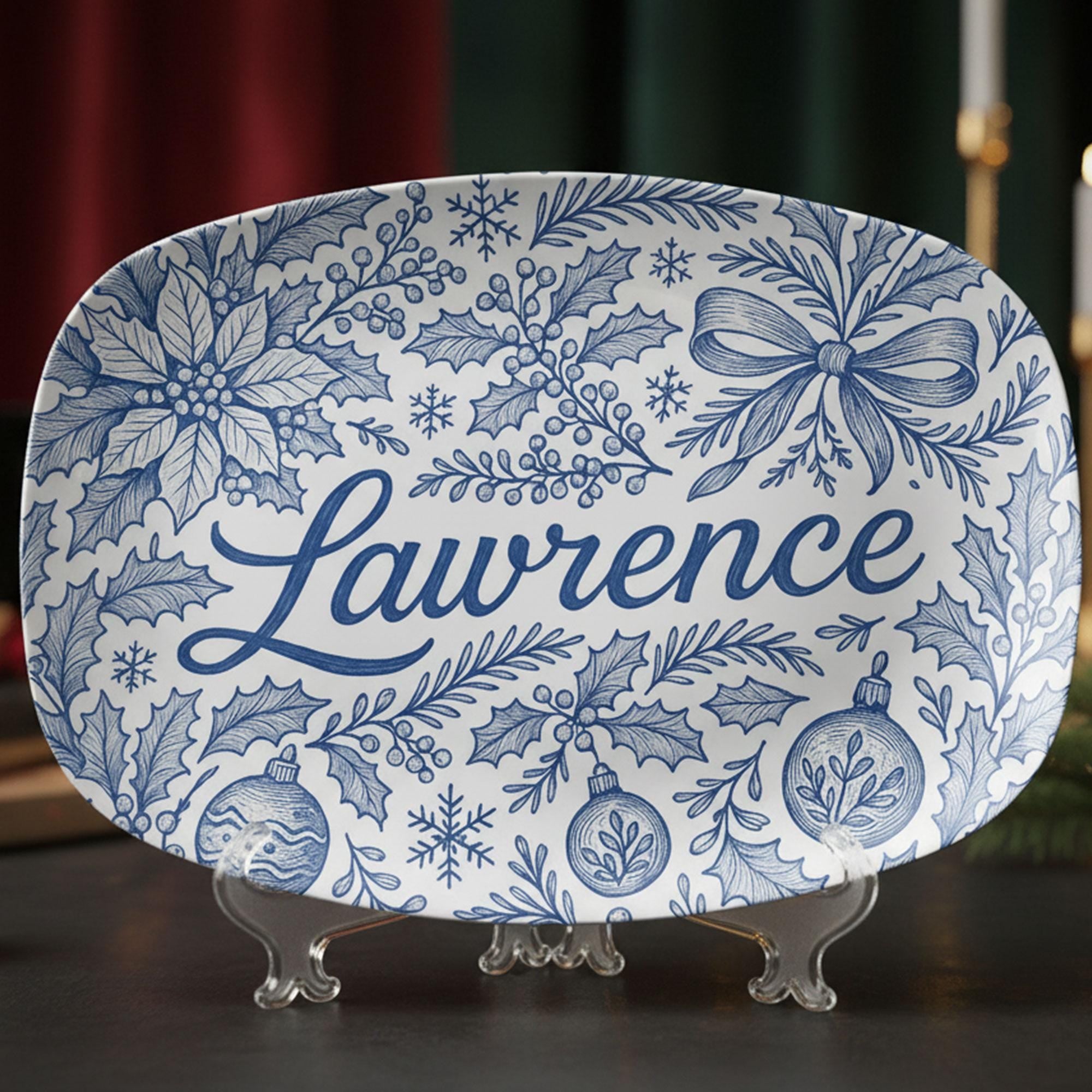 Personalized Chinoiserie Holiday Platter • Custom Christmas Decor Tray
