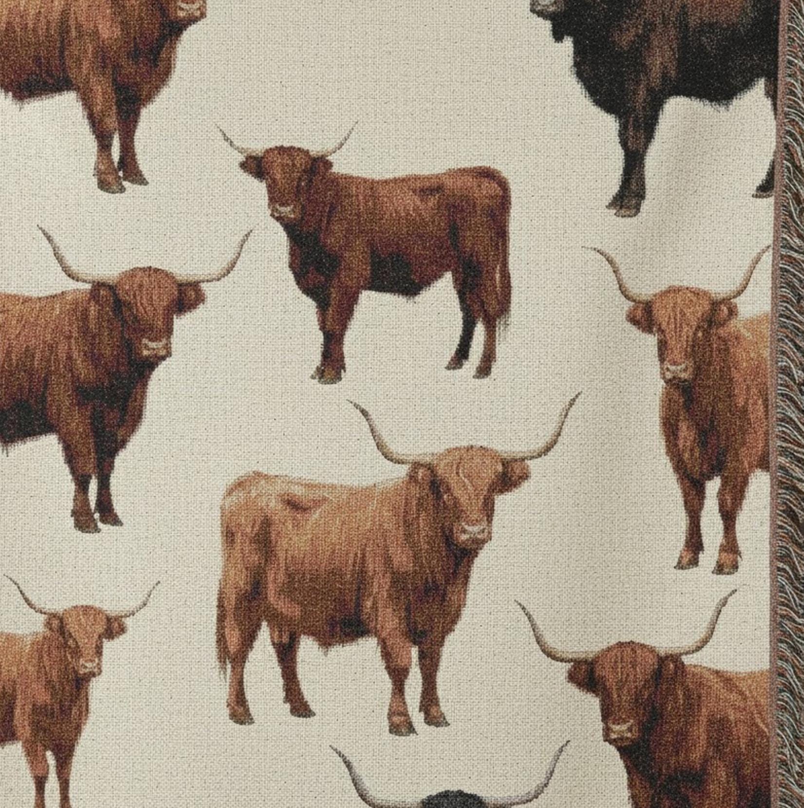 Woven Weave Blanket with Highland Cow Pattern: Rustic Farmhouse Animal Design