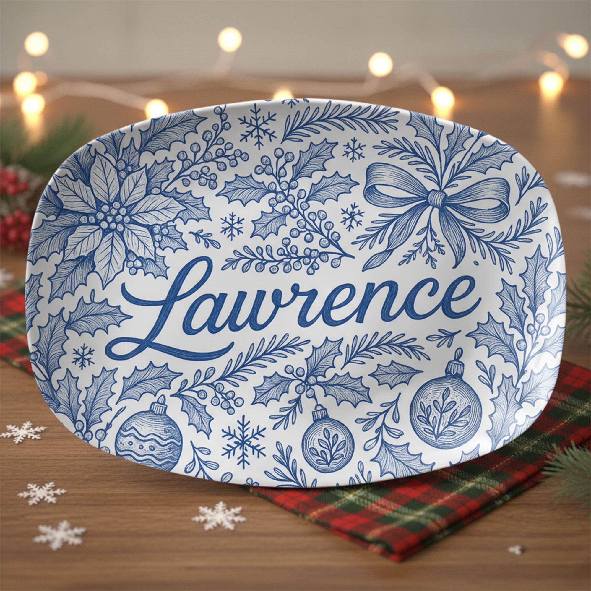 Personalized Chinoiserie Holiday Platter • Custom Christmas Decor Tray