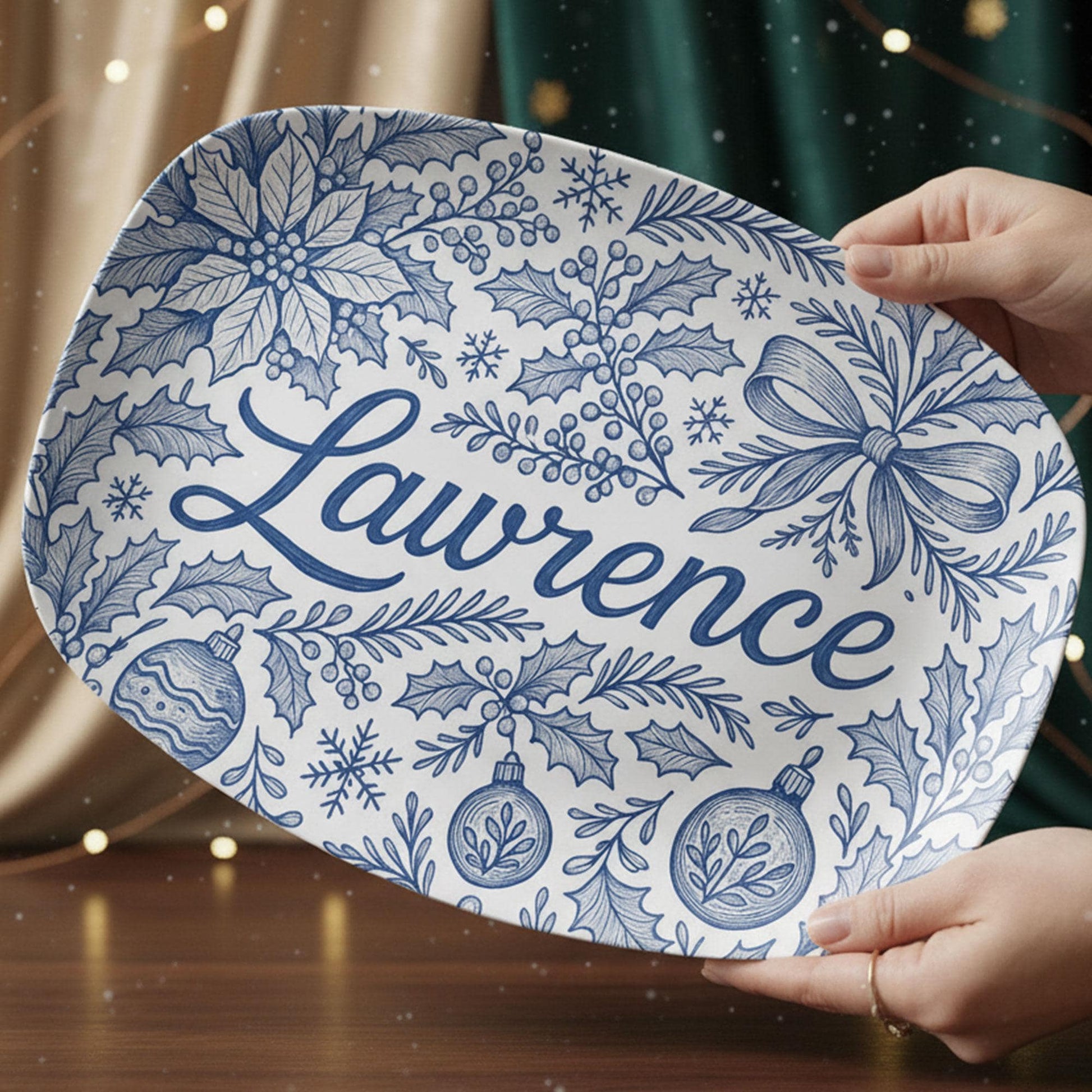 Personalized Chinoiserie Holiday Platter • Custom Christmas Decor Tray