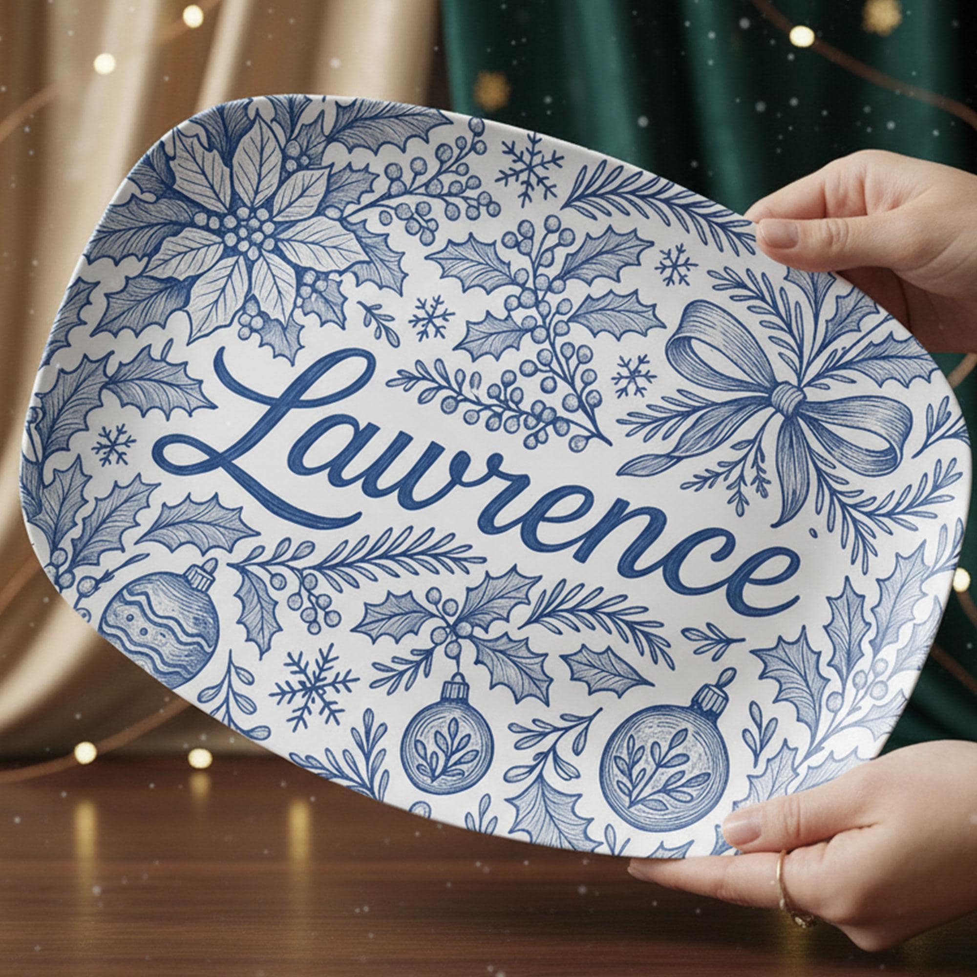 Personalized Chinoiserie Holiday Platter • Custom Christmas Decor Tray