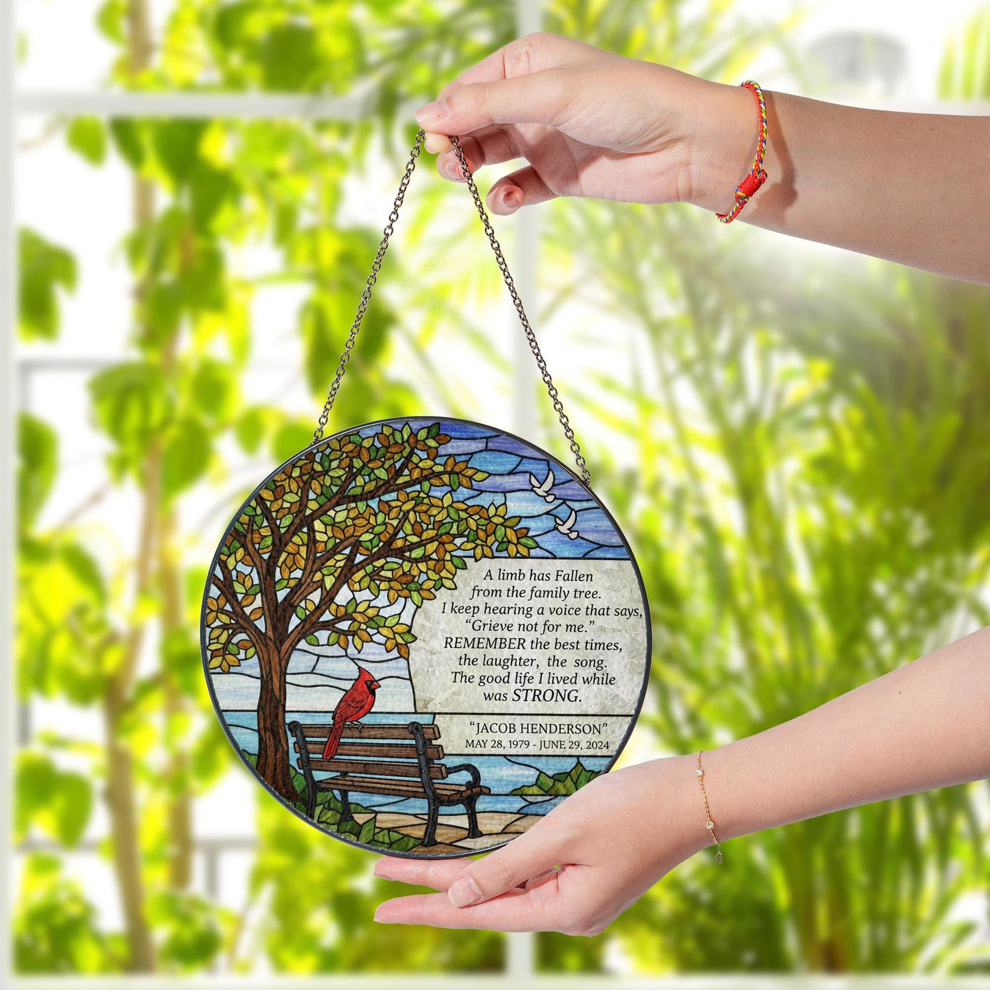 Personalized Memorial Cardinal Suncatcher • Custom Sympathy Gift for Loss of Loved One