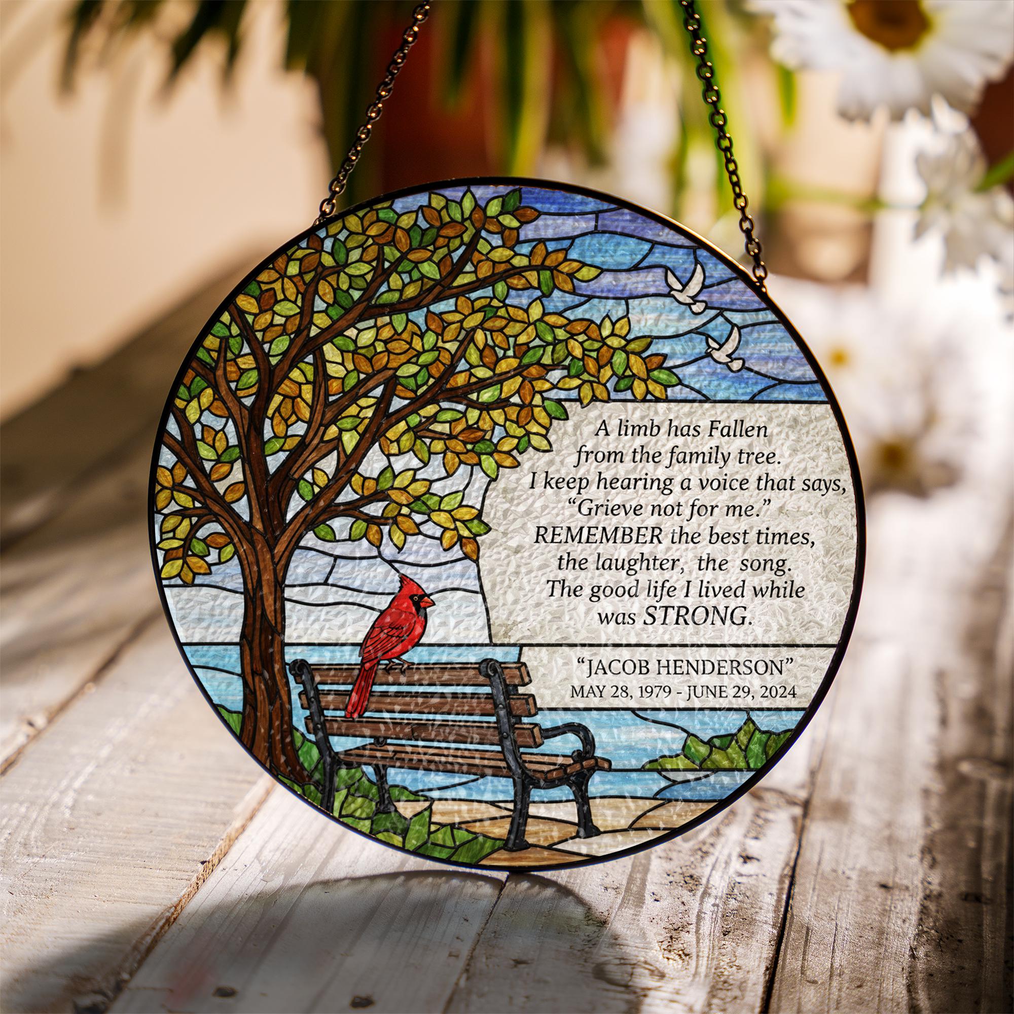Personalized Memorial Cardinal Suncatcher • Custom Sympathy Gift for Loss of Loved One