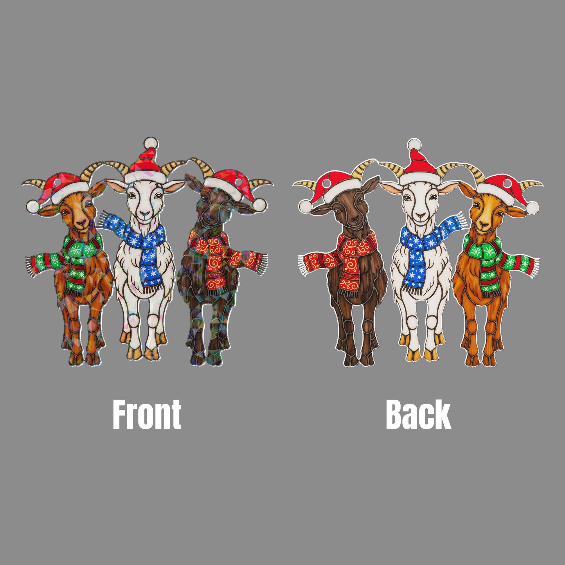 3 Goat Christmas Window Hanging • Holographic Farm Animal Decor • Funny Holiday Suncatcher Gift