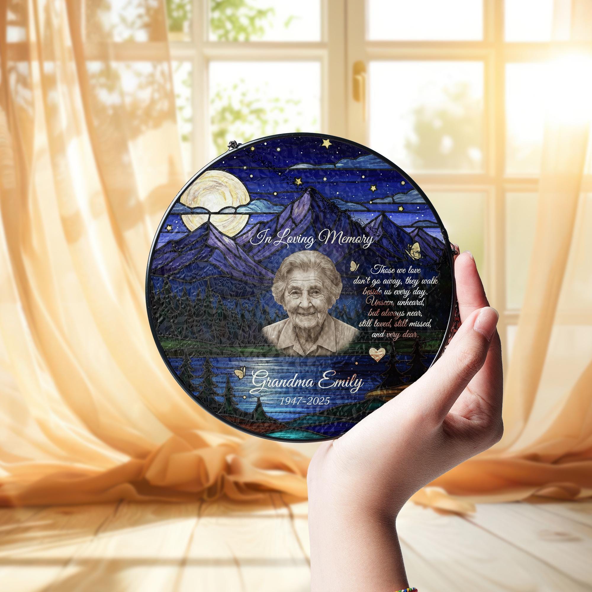 Personalized Memorial Suncatcher • In Loving Memory Window Ornament Tribute Gift
