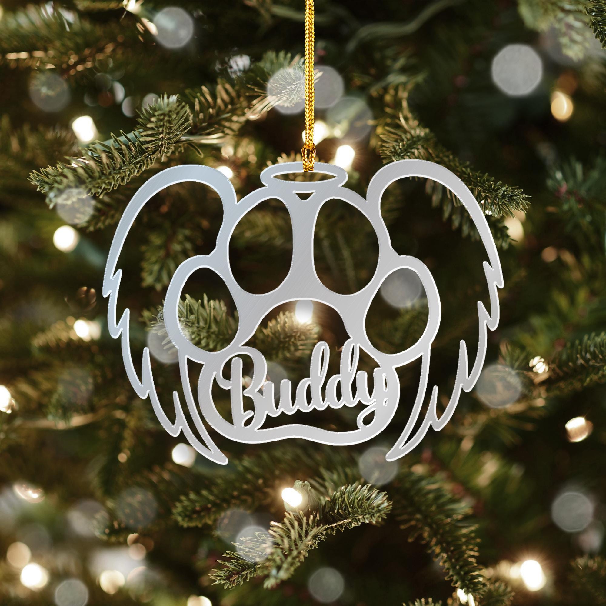 Personalized Paw Acrylic Mirror Ornament: Angel Wings Pet Memorial Decoration