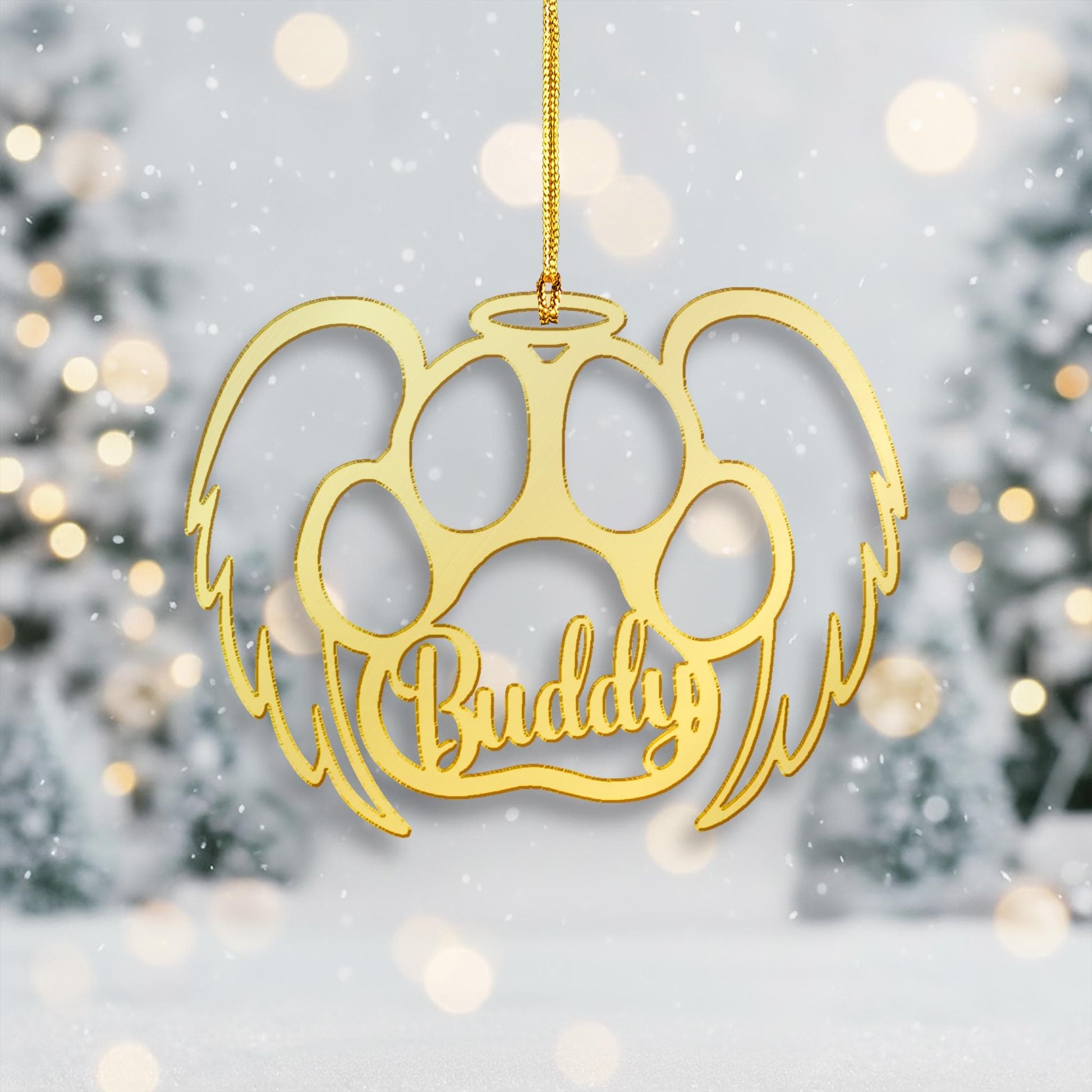 Personalized Paw Acrylic Mirror Ornament: Angel Wings Pet Memorial Decoration