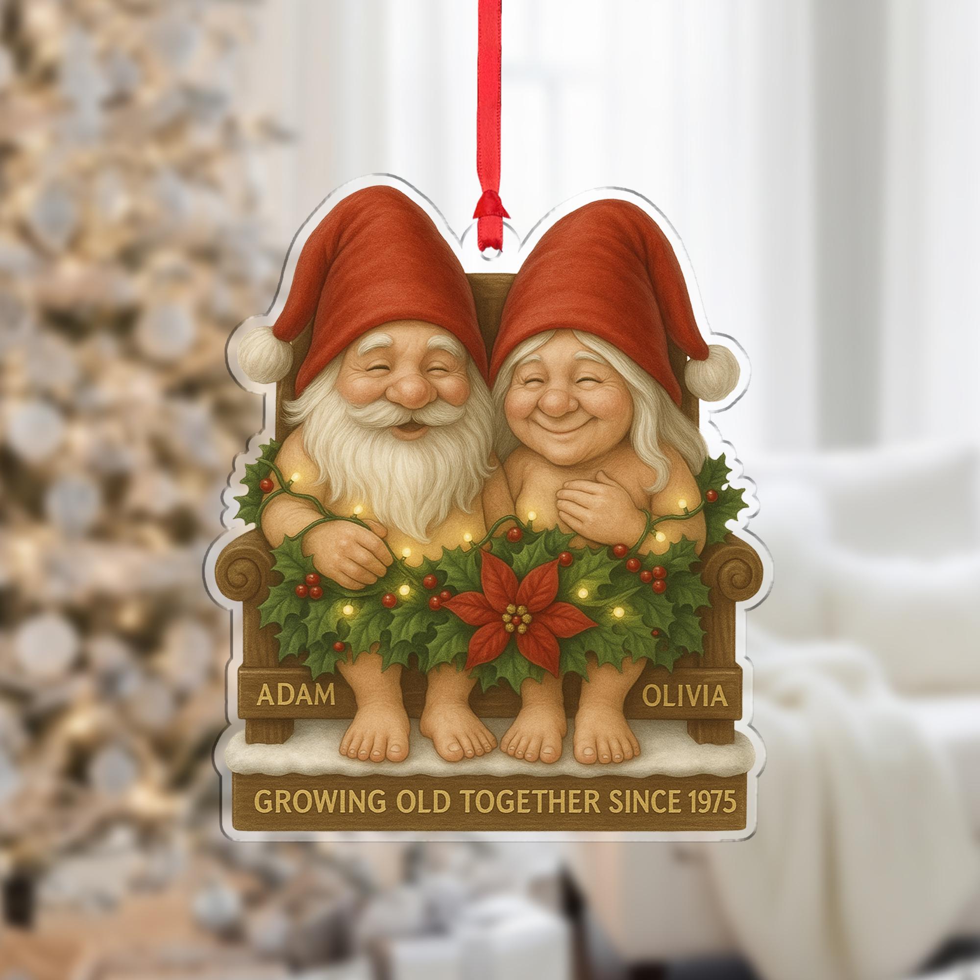 Personalized Gnome Couple Christmas Ornament • Growing Old Together Holiday Decor Gift
