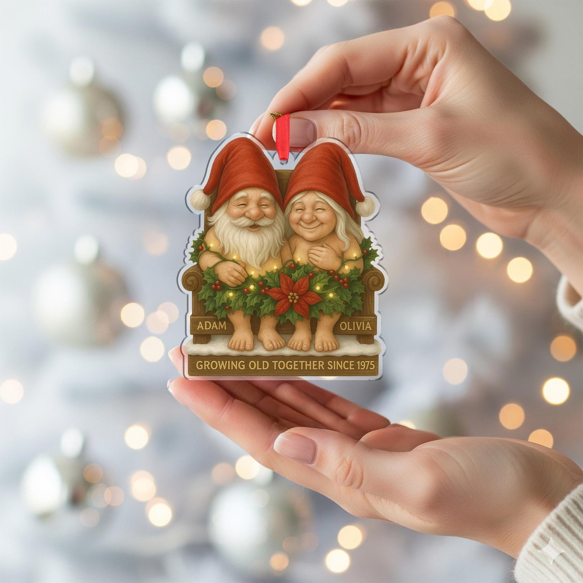 Personalized Gnome Couple Christmas Ornament • Growing Old Together Holiday Decor Gift
