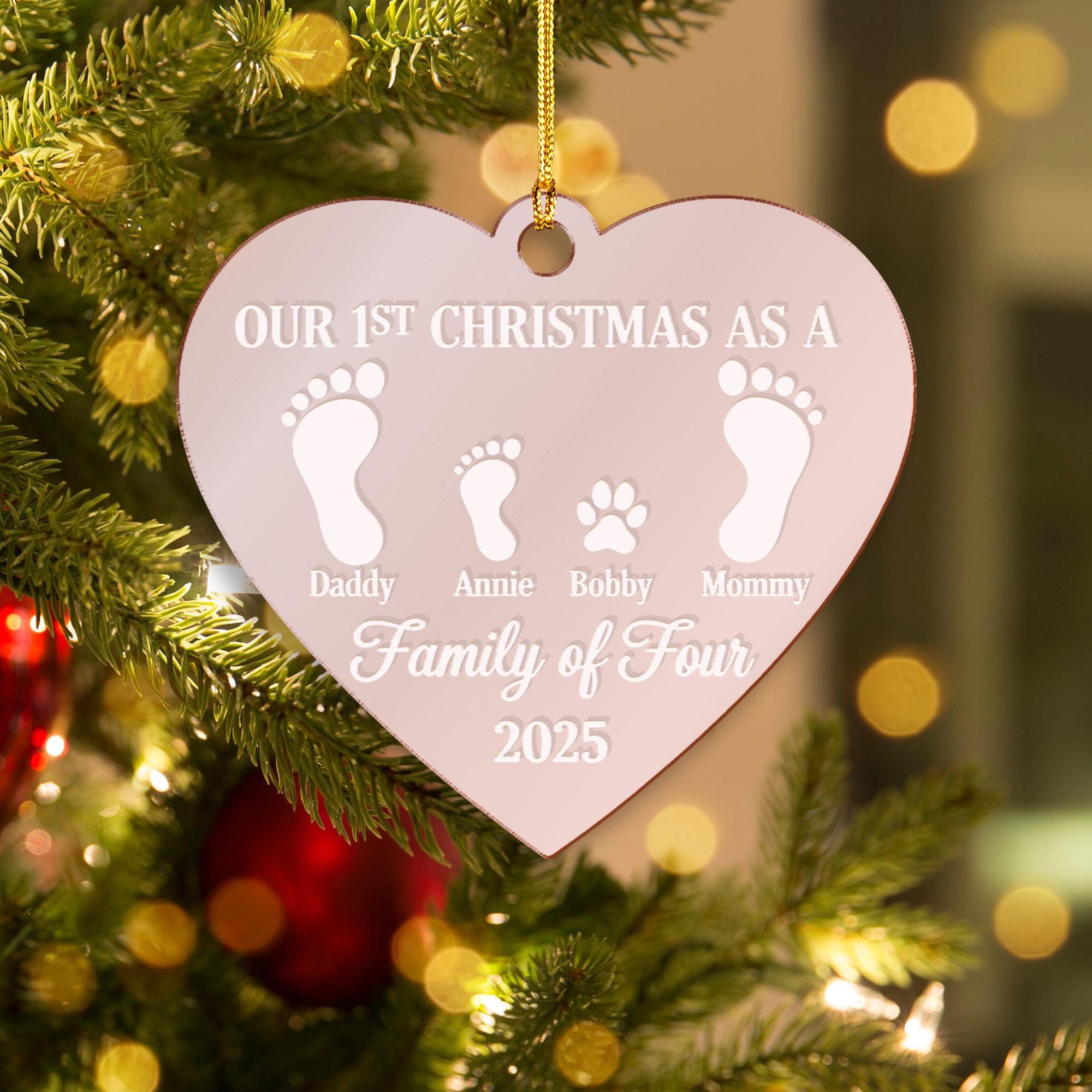 Personalized Heart Acrylic Mirror Ornament: Family Footprint Paw Memorial Decoration