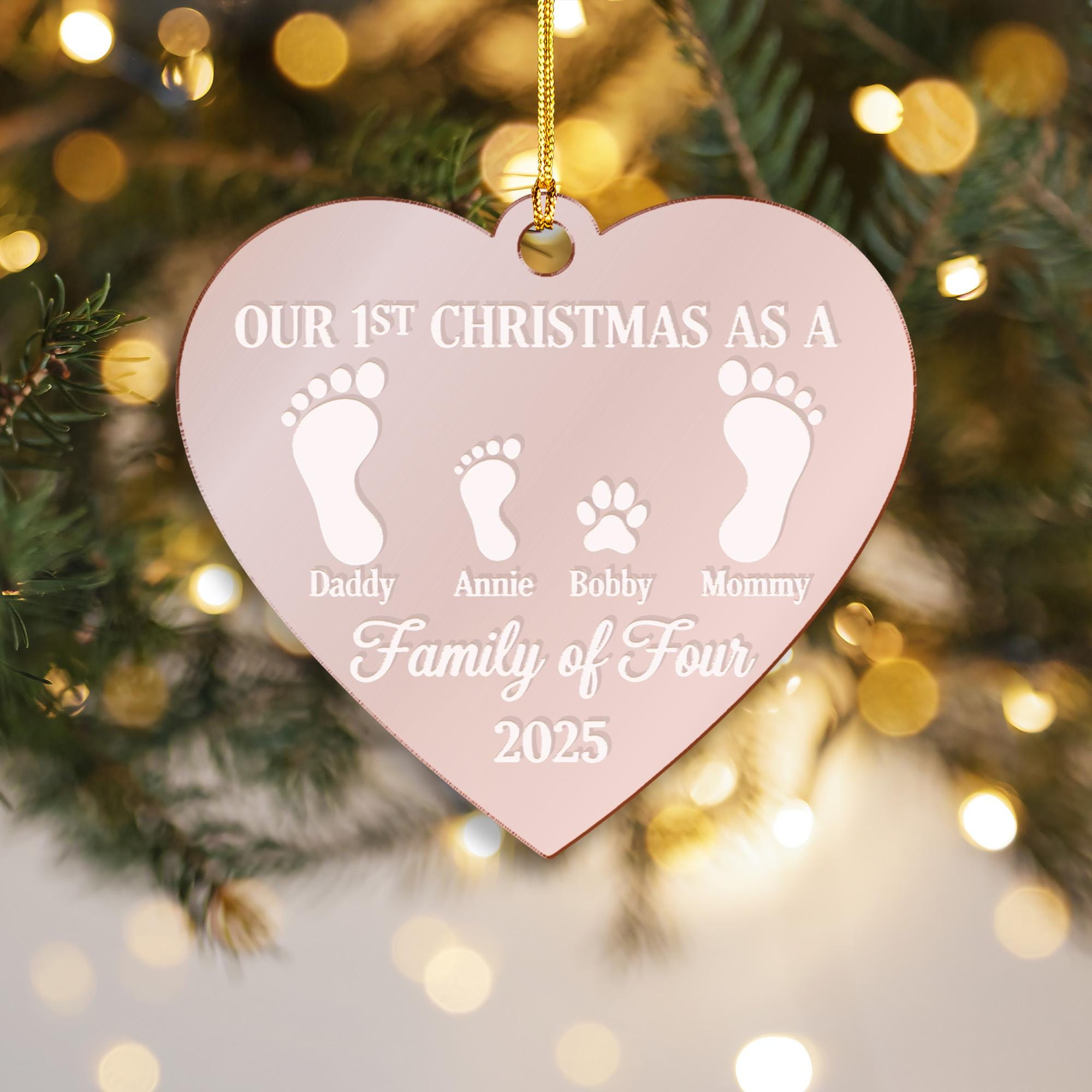 Personalized Heart Acrylic Mirror Ornament: Family Footprint Paw Memorial Decoration