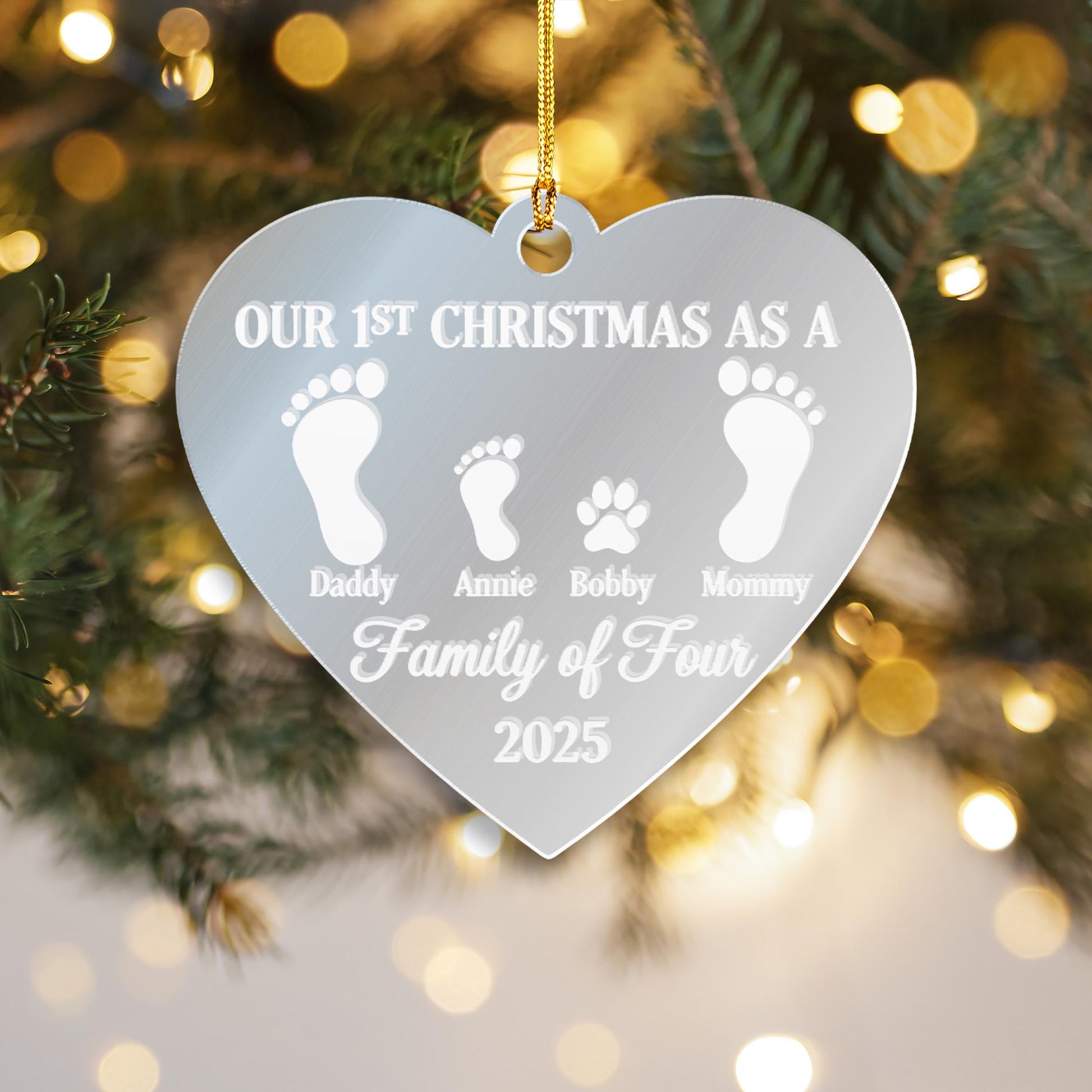 Personalized Heart Acrylic Mirror Ornament: Family Footprint Paw Memorial Decoration