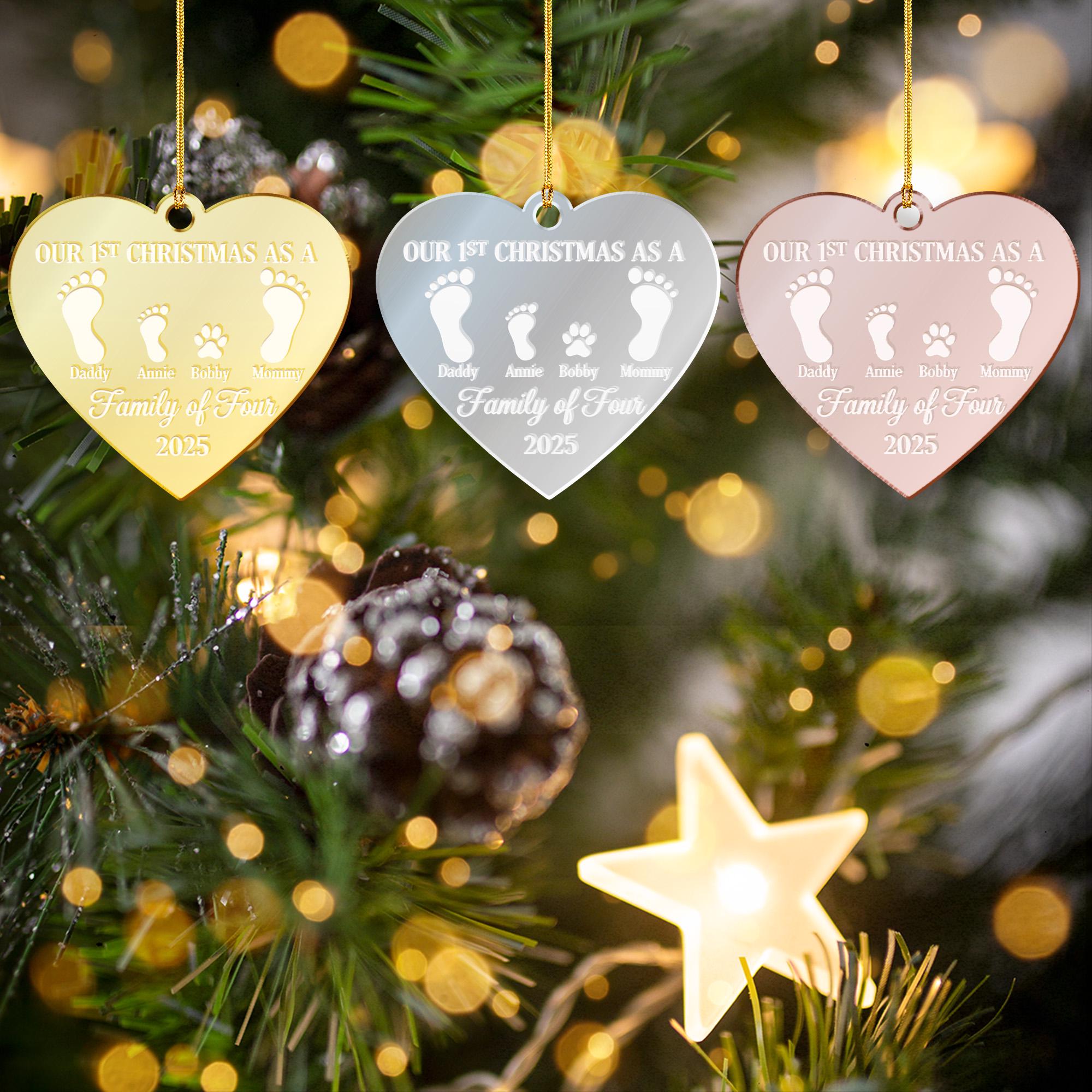 Personalized Heart Acrylic Mirror Ornament: Family Footprint Paw Memorial Decoration