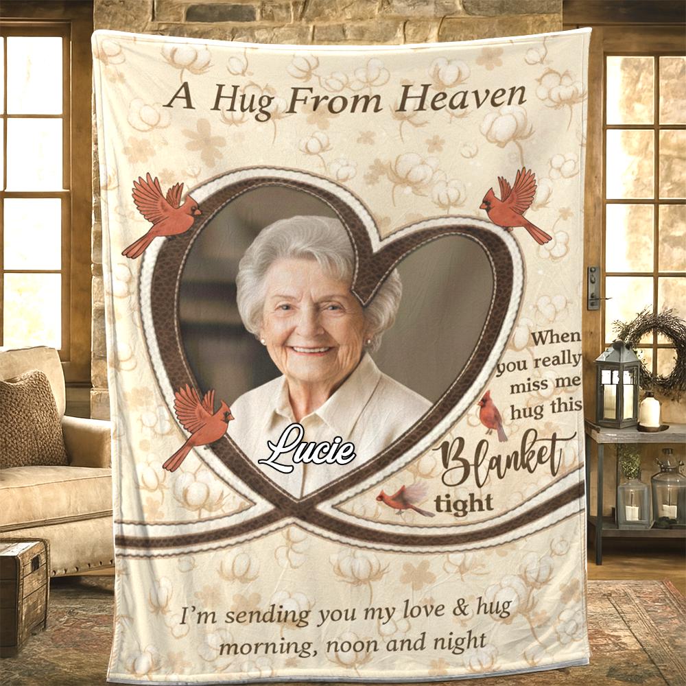 A Hug From Heaven Blanket | Custom Memorial Fleece Blanket | Personalized Remembrance Throw