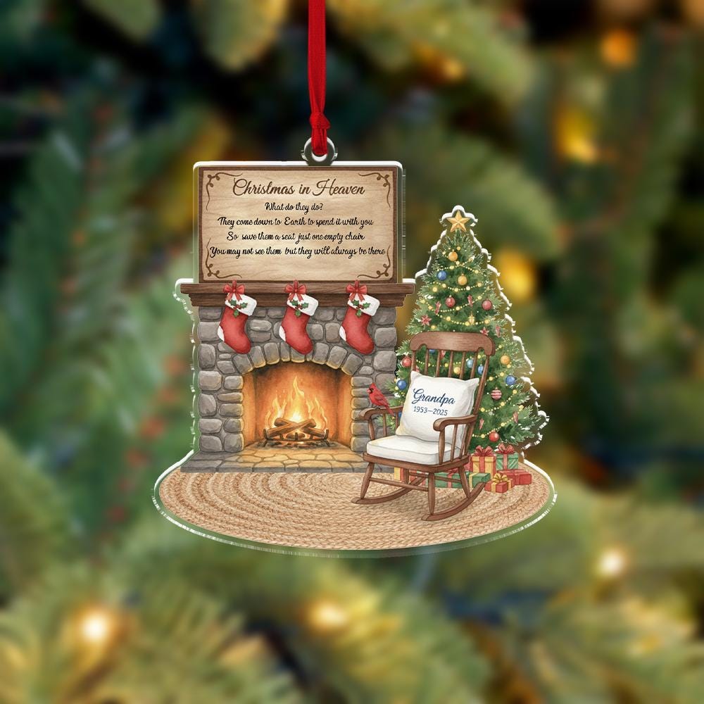 Christmas in Heaven Memorial Ornament • Personalized Fireplace Chair Keepsake
