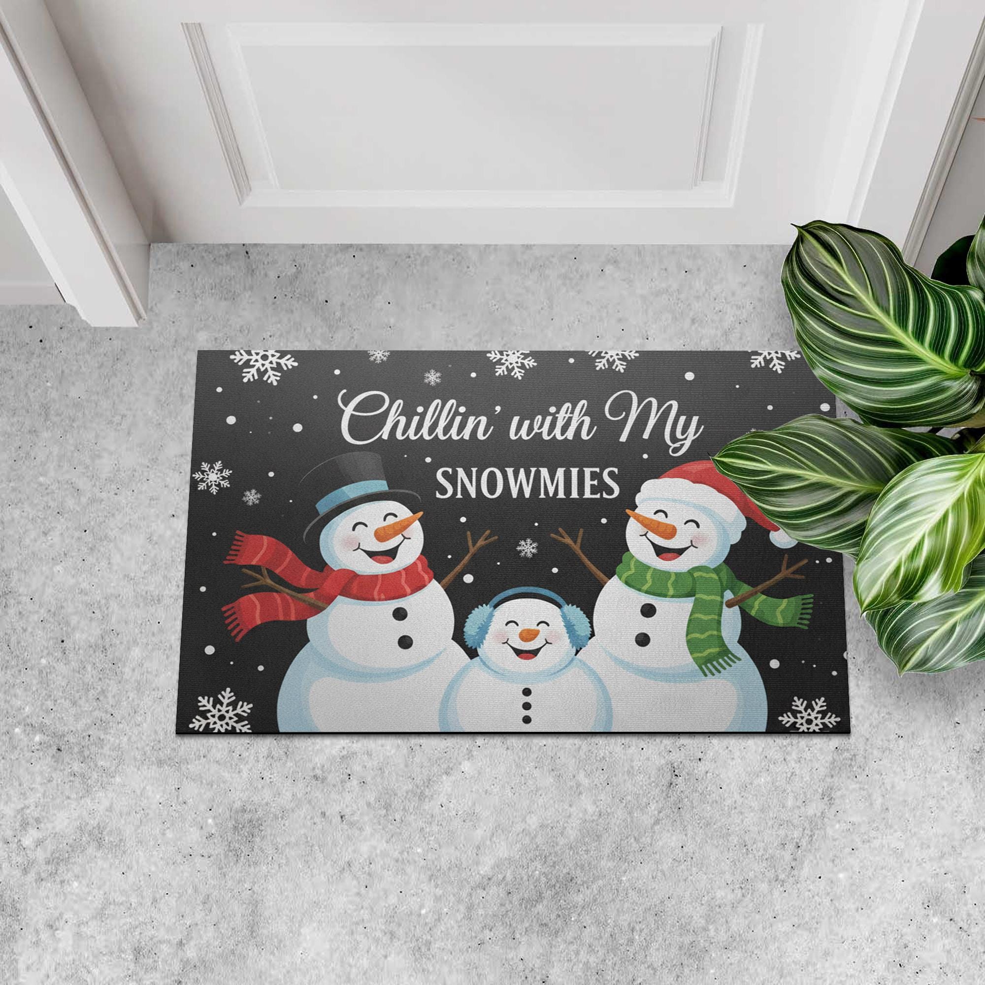 Personalizable Outdoor Snowman Doormat – Chillin’ With My Snowmies Design, Welcome Mat