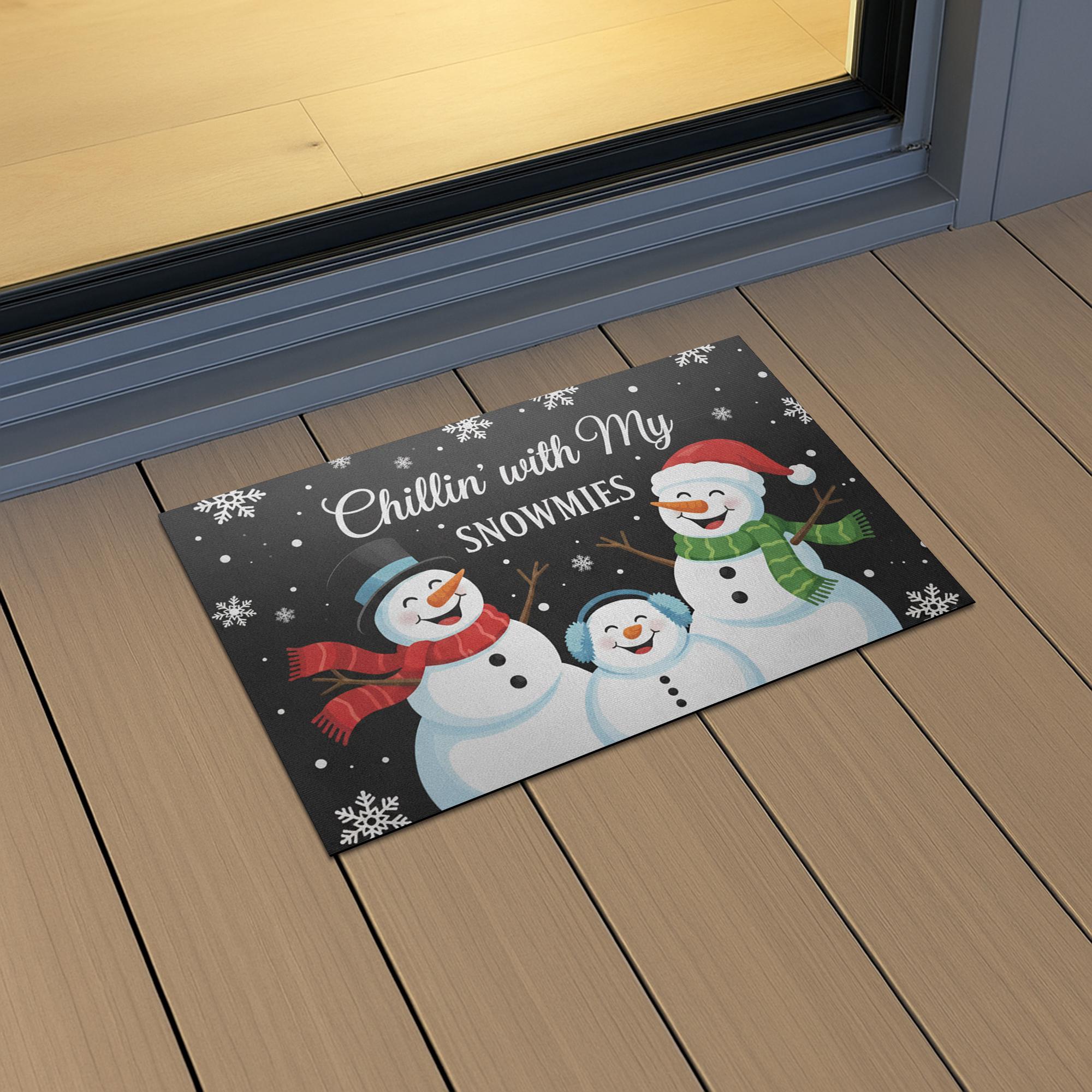 Personalizable Outdoor Snowman Doormat – Chillin’ With My Snowmies Design, Welcome Mat