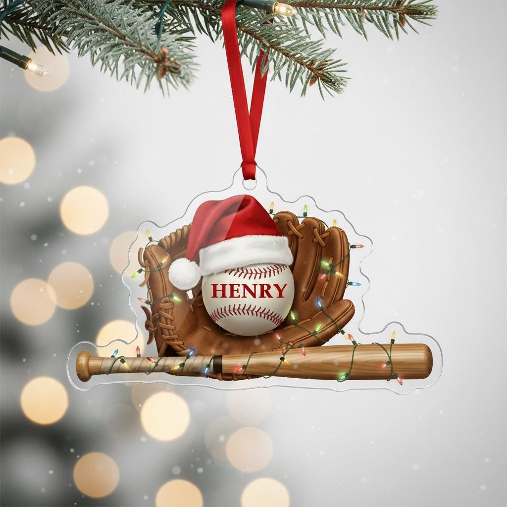 Personalized Baseball Glove Bat Christmas Ornament - Custom Name Player Team Gift