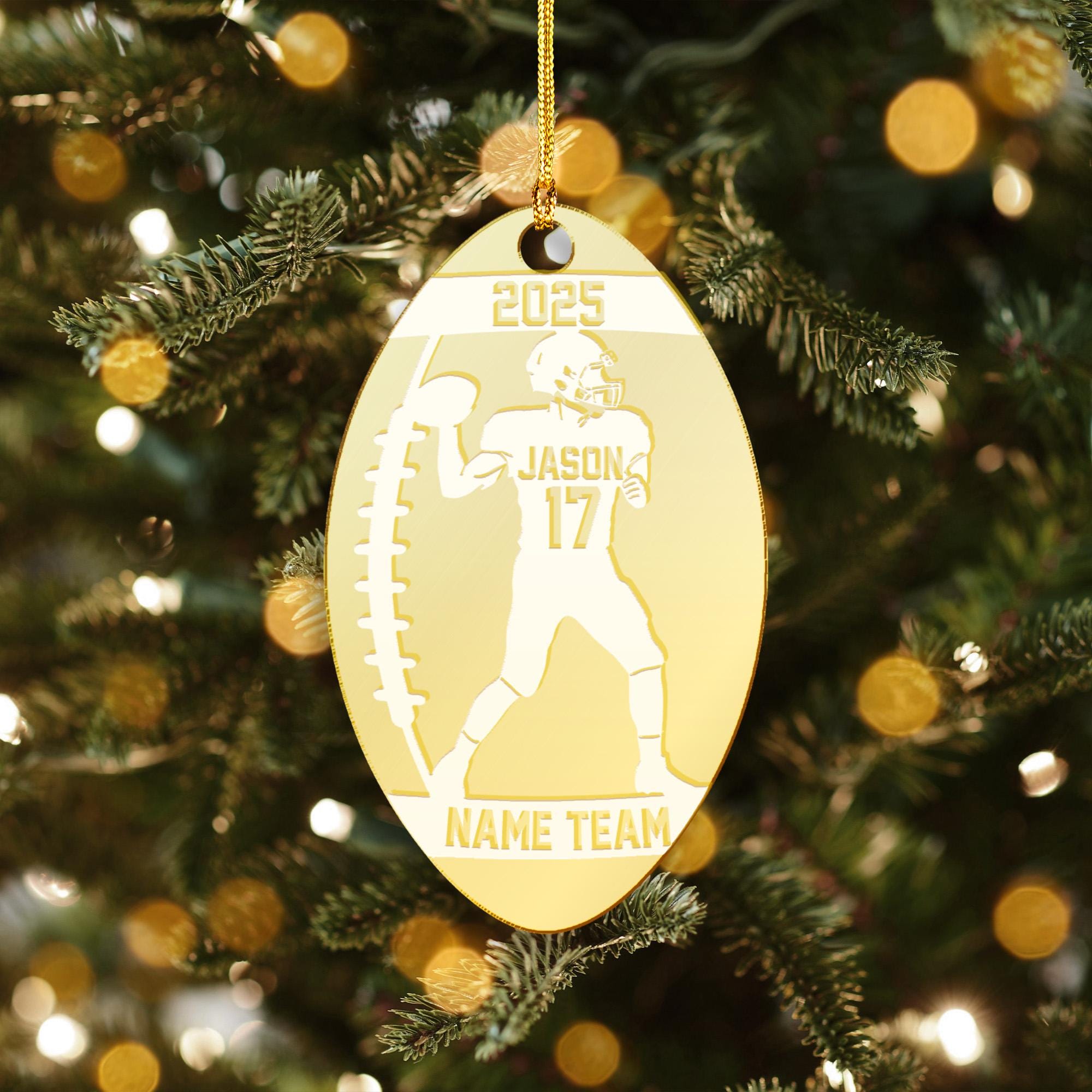 Personalized Football Player Acrylic Mirror Ornament - Engraved Team Name Gift