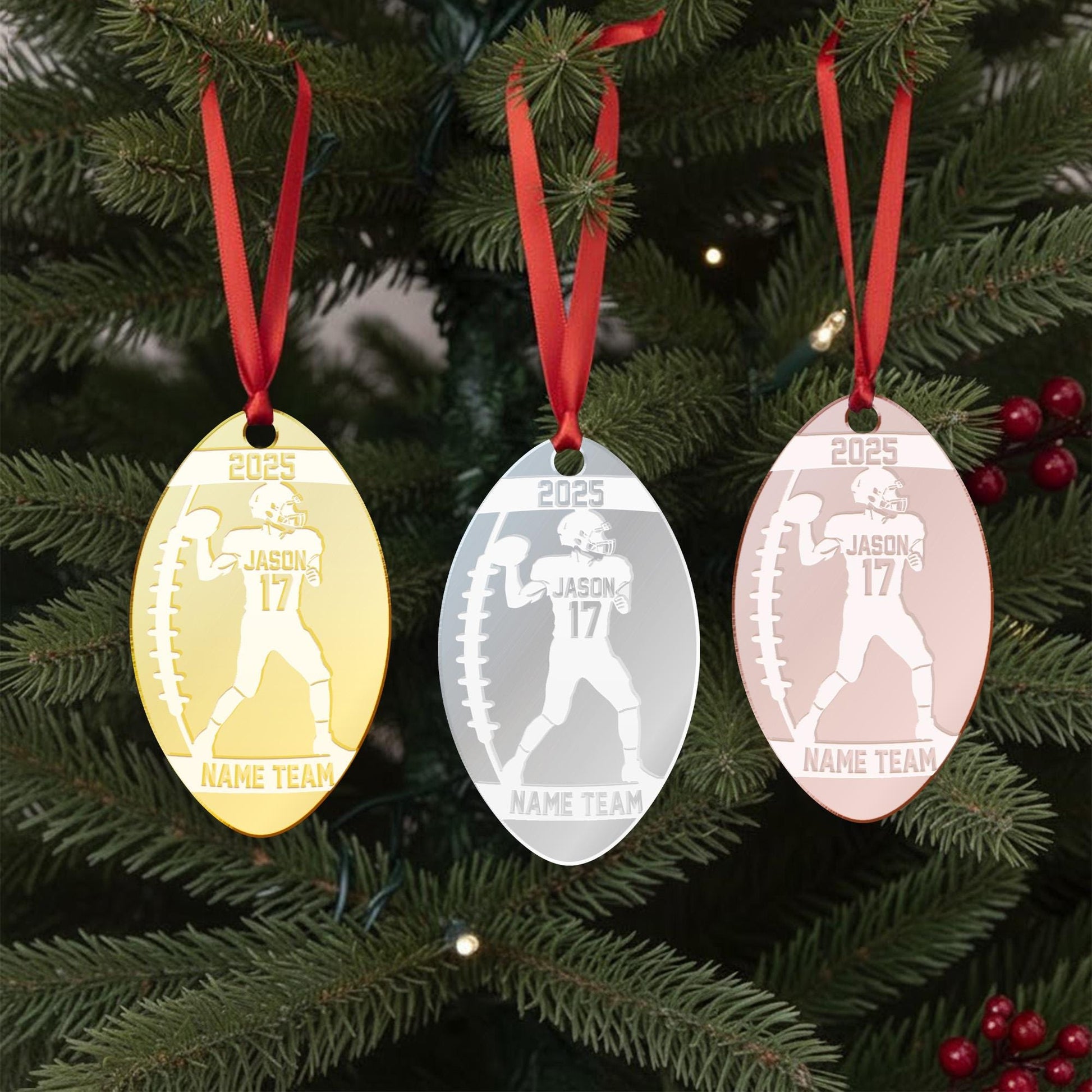 Personalized Football Player Acrylic Mirror Ornament - Engraved Team Name Gift