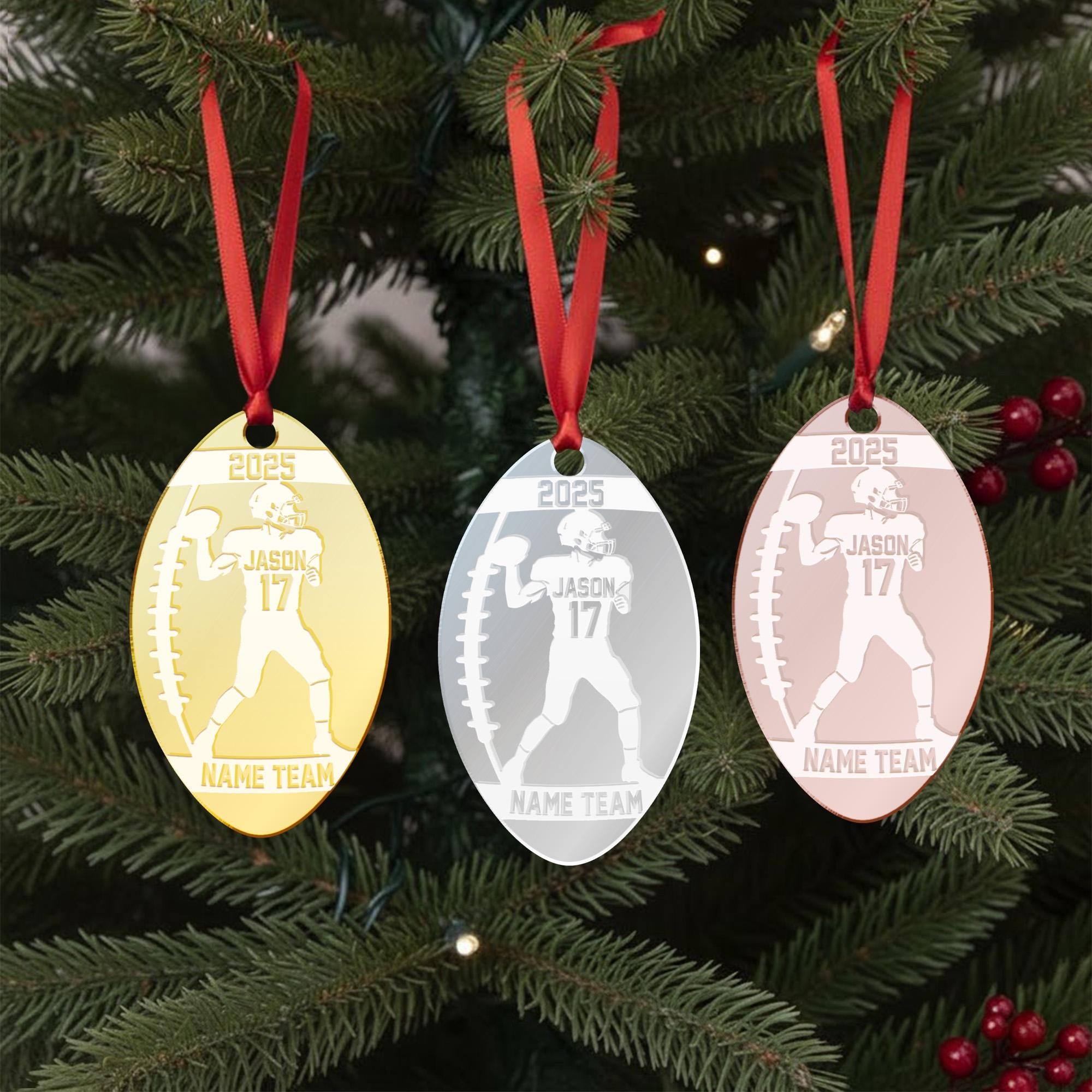 Personalized Football Player Acrylic Mirror Ornament - Engraved Team Name Gift