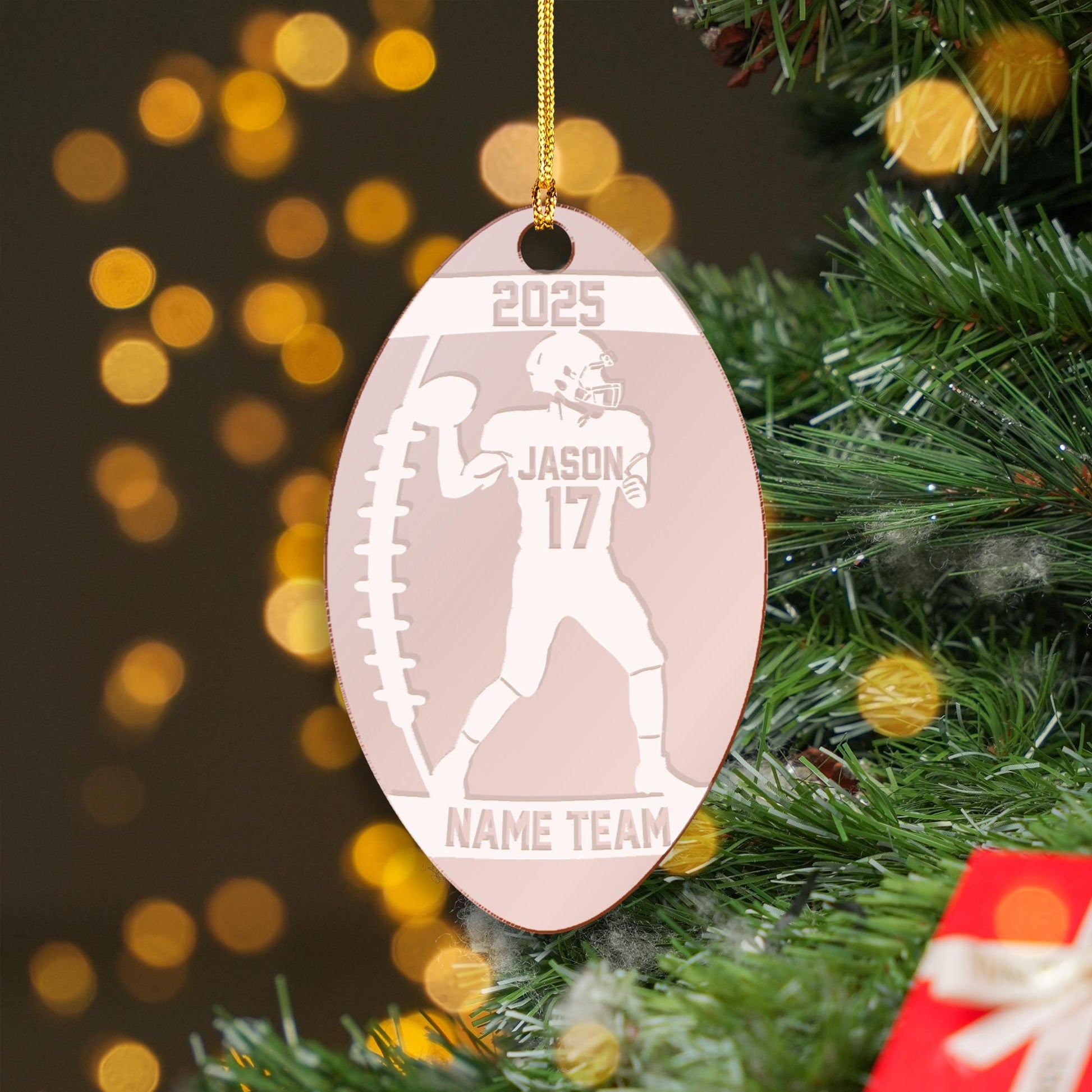 Personalized Football Player Acrylic Mirror Ornament - Engraved Team Name Gift