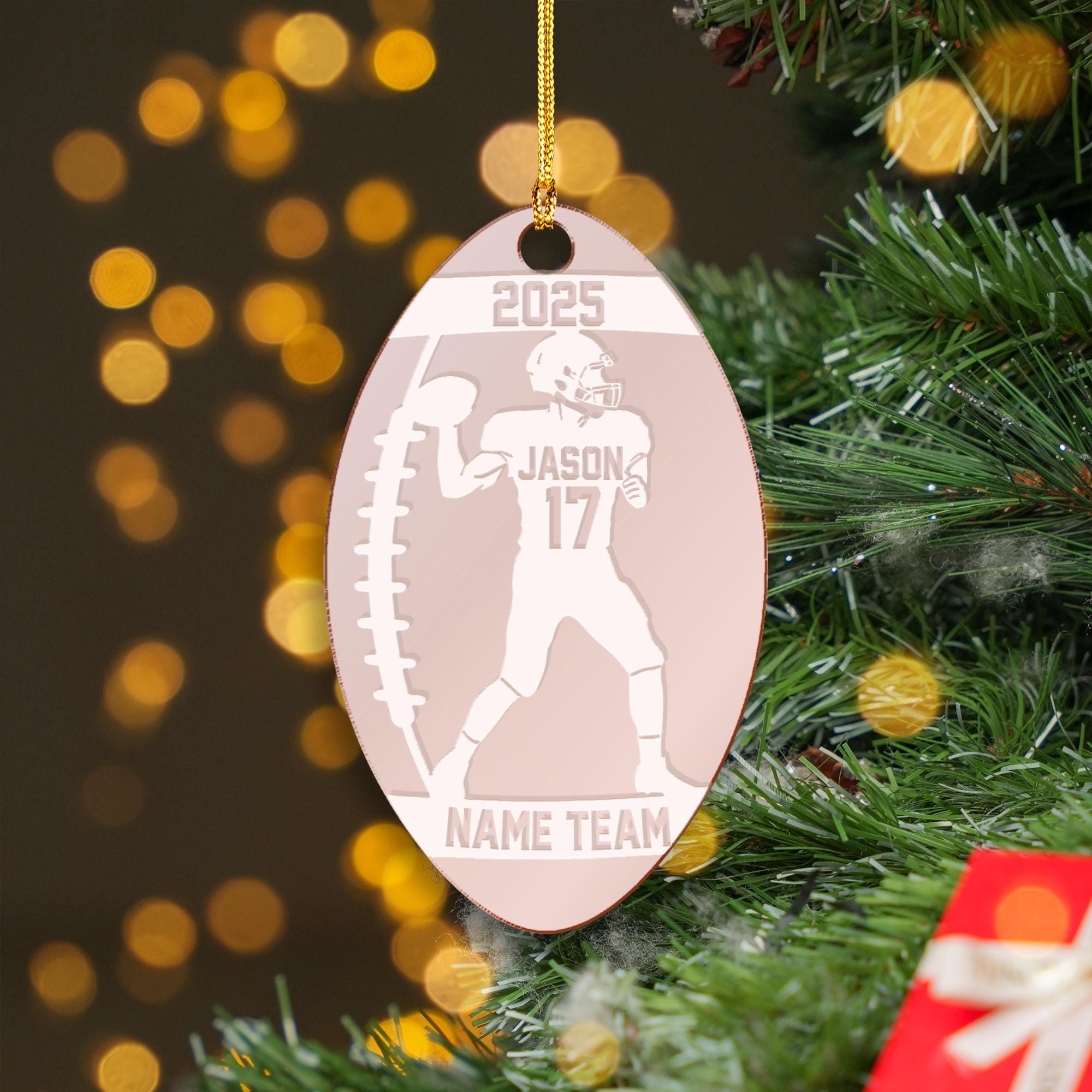 Personalized Football Player Acrylic Mirror Ornament - Engraved Team Name Gift