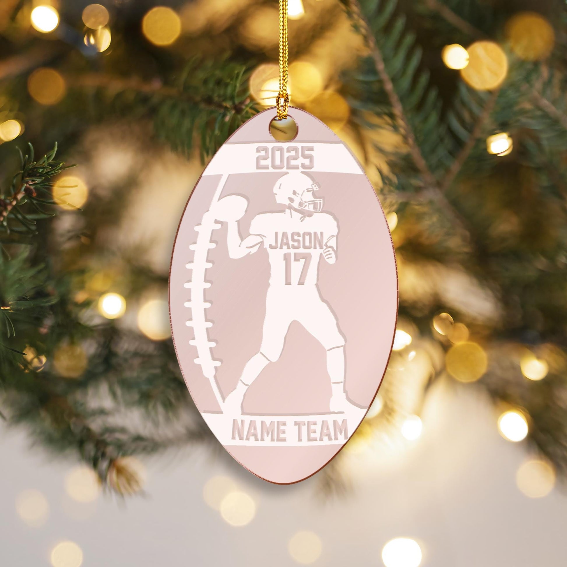 Personalized Football Player Acrylic Mirror Ornament - Engraved Team Name Gift