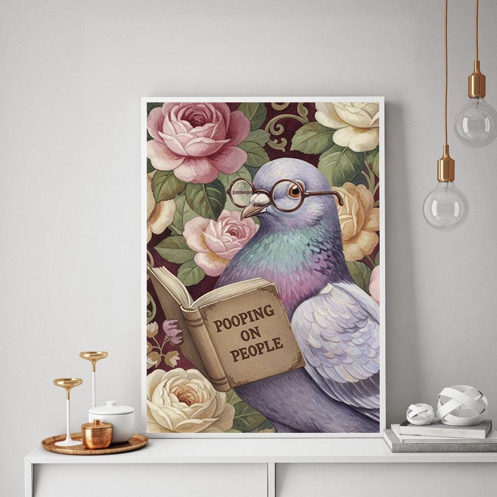 Pooping on People Art Print – Illustrated Bird Poster – Matte Paper