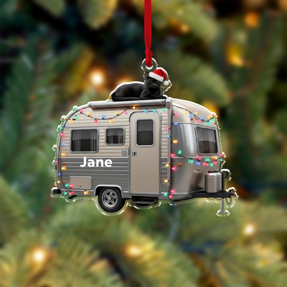 Personalized Trailer Acrylic Ornament — Custom Name Cat Roof Holiday Ornament