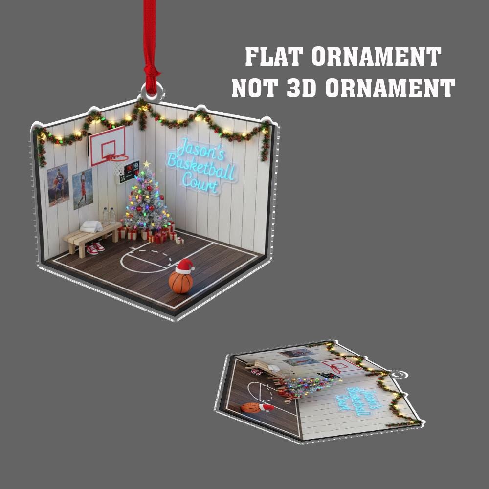 Personalized Basketball Court Ornament — Custom Name Indoor Court Scene Decoration