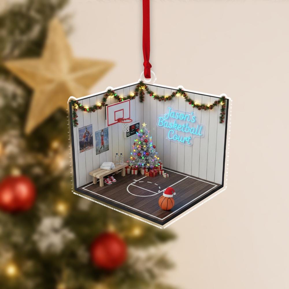 Personalized Basketball Court Ornament — Custom Name Indoor Court Scene Decoration