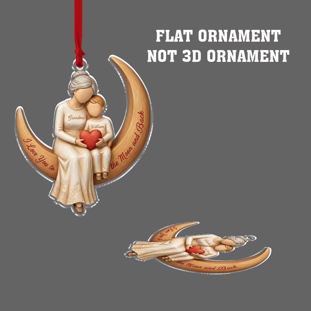Personalized Acrylic Ornament — Custom Name Grandma & Child on Moon Scene