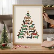 Holiday Dachshund Unframed Poster Print: Dog Christmas Tree Art