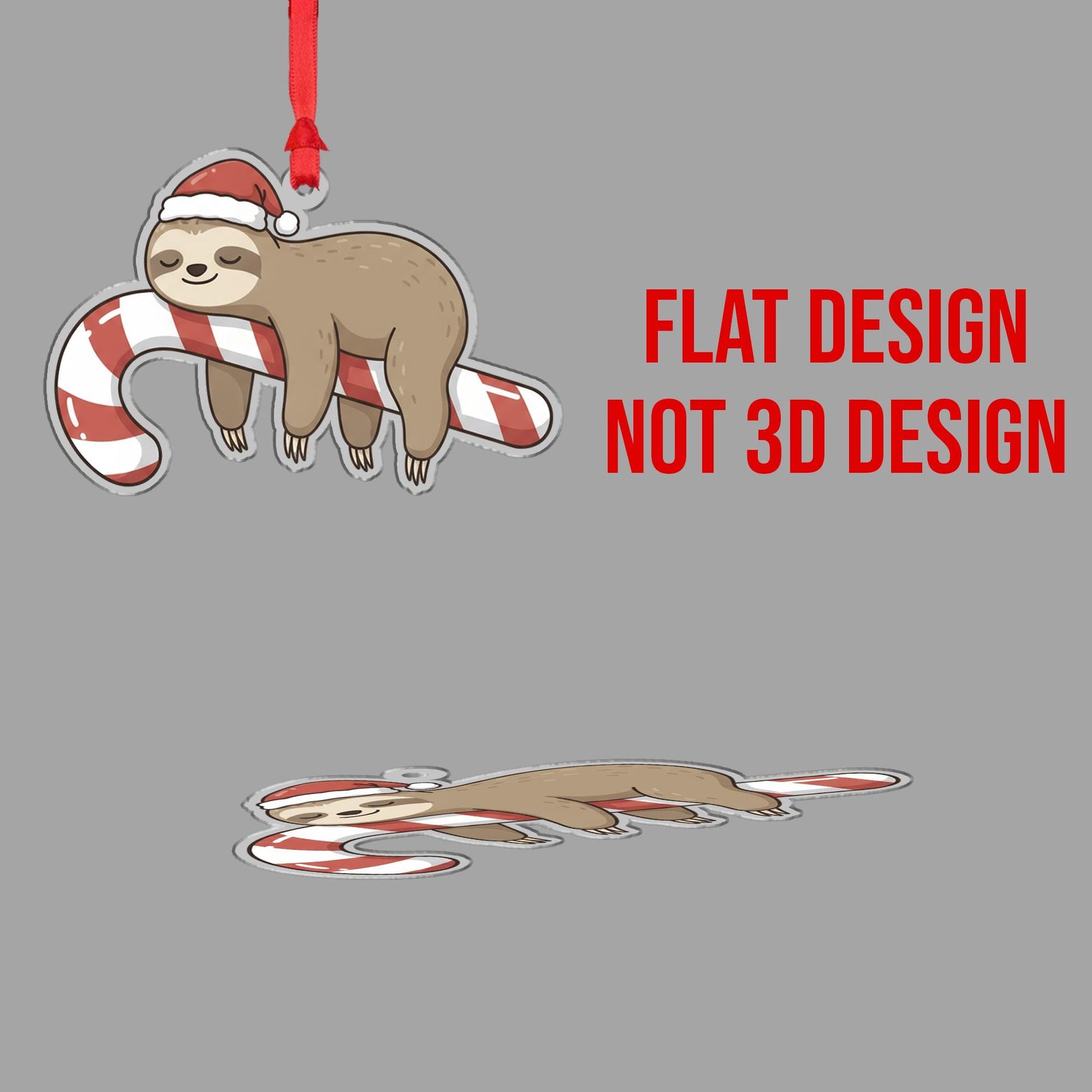 Sloth Christmas Ornament – Acrylic Hanging Decoration with Candy Cane and Santa Hat Design
